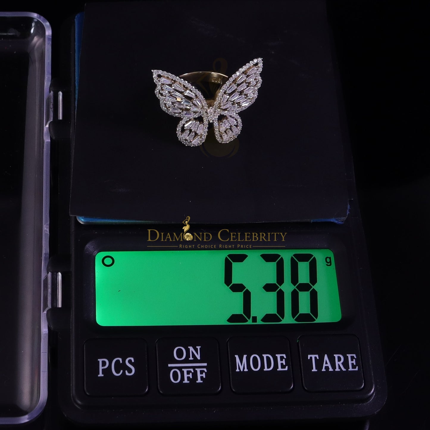 DiamondCelebritees Womens 925 Silver Yellow 1.75ct VVS 'D' Moissanite Butterfly Rings
