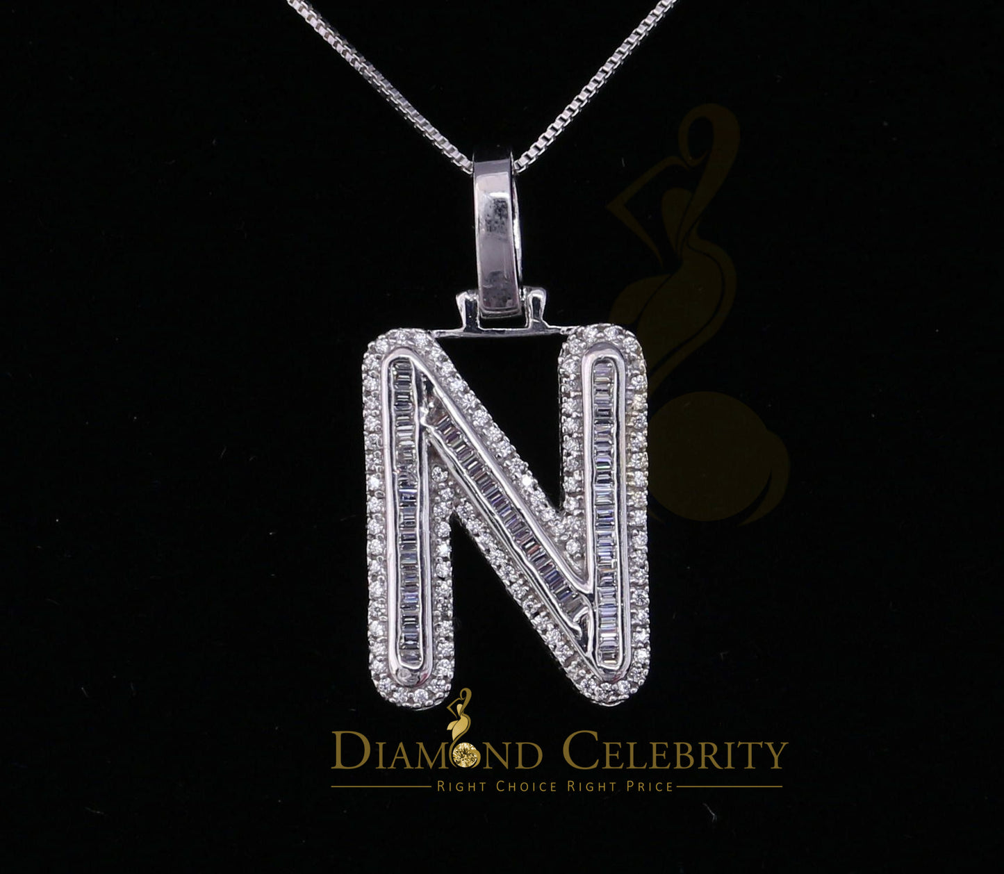 DiamondCelebritees White Bugutte Initial All Alphabet Sterling Silver Pendant with Cubic Zirconia