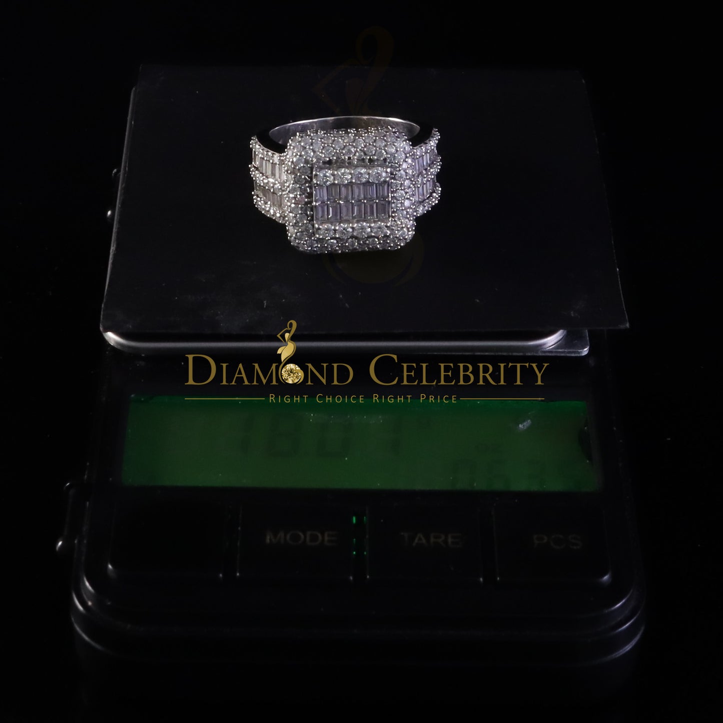DiamondCelebritees Men's for 5.50ct VVS D Baguett Moissanite White Silver Square Pinky Ring Size 11