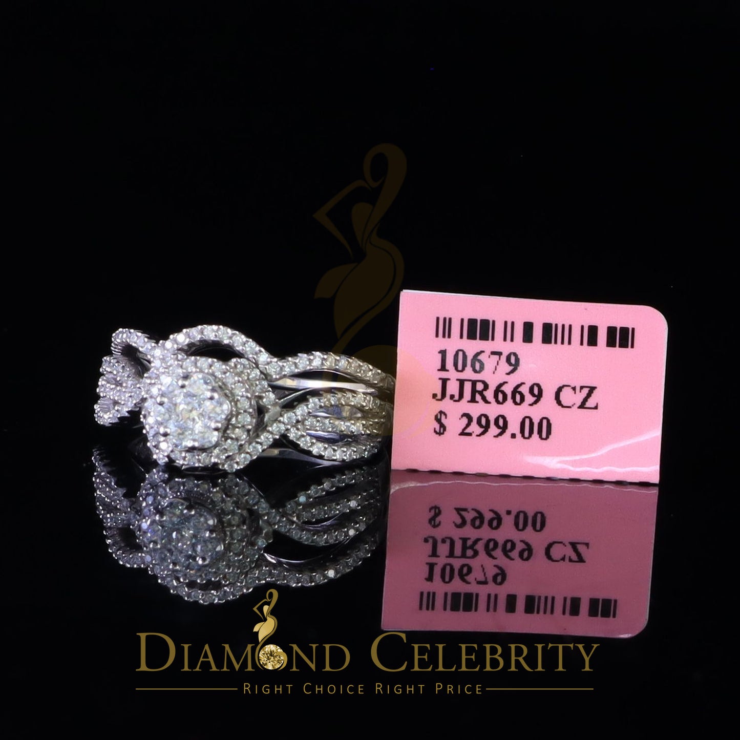 DiamondCelebritees 1.60ct Cubic Zirconia White 925 Silver Men's/ Women 2PC Bridal Rings Size 7