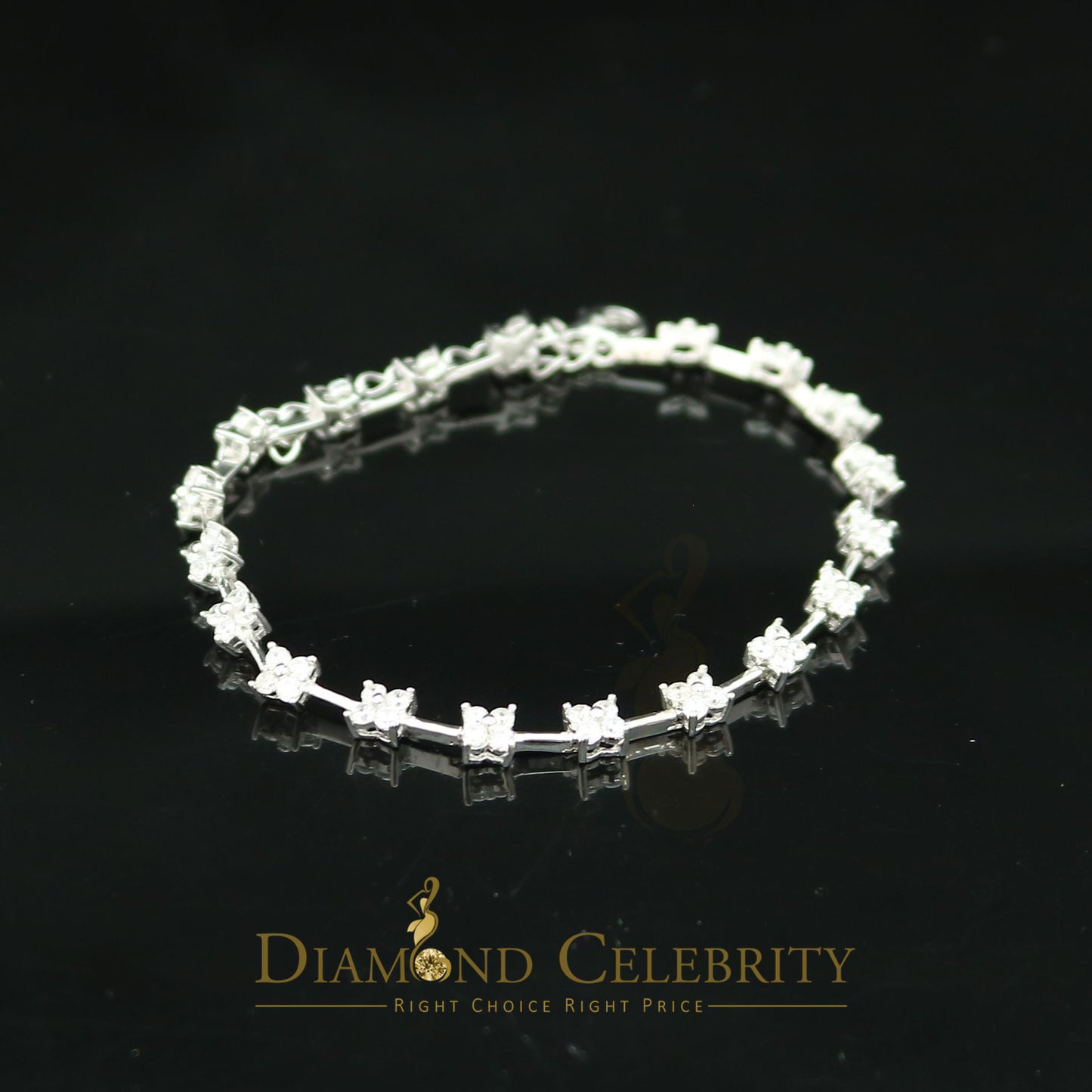 Diamondcelebritees White Sterling Silver 4 Stone Shape Bracelet Cubic Zirconia Adjustable Size 7