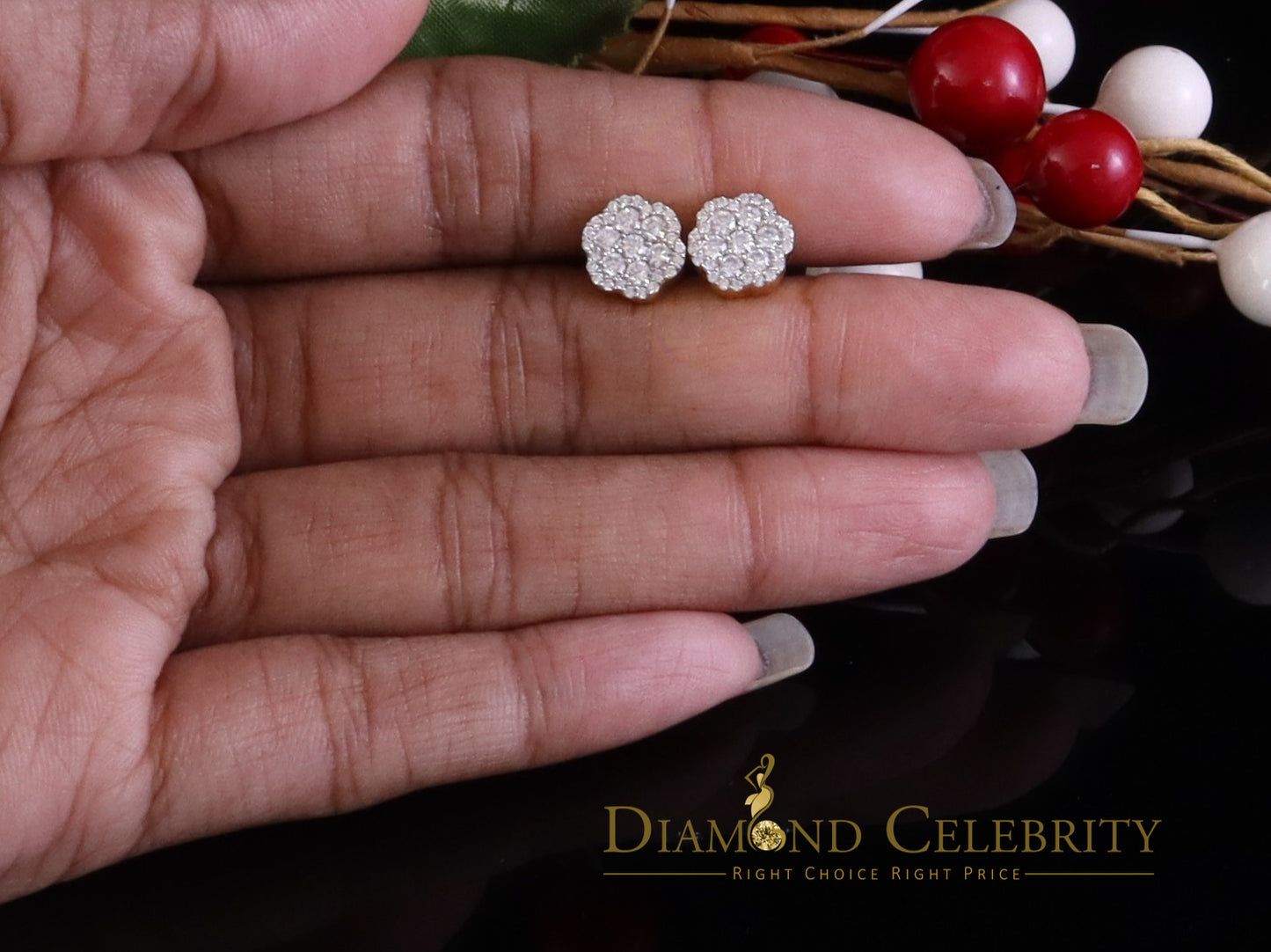 DiamondCelebritees 925 Yellow Silver 0.66ct VVS 'D' Moissanite Floral Stud Earring Men's/Womens
