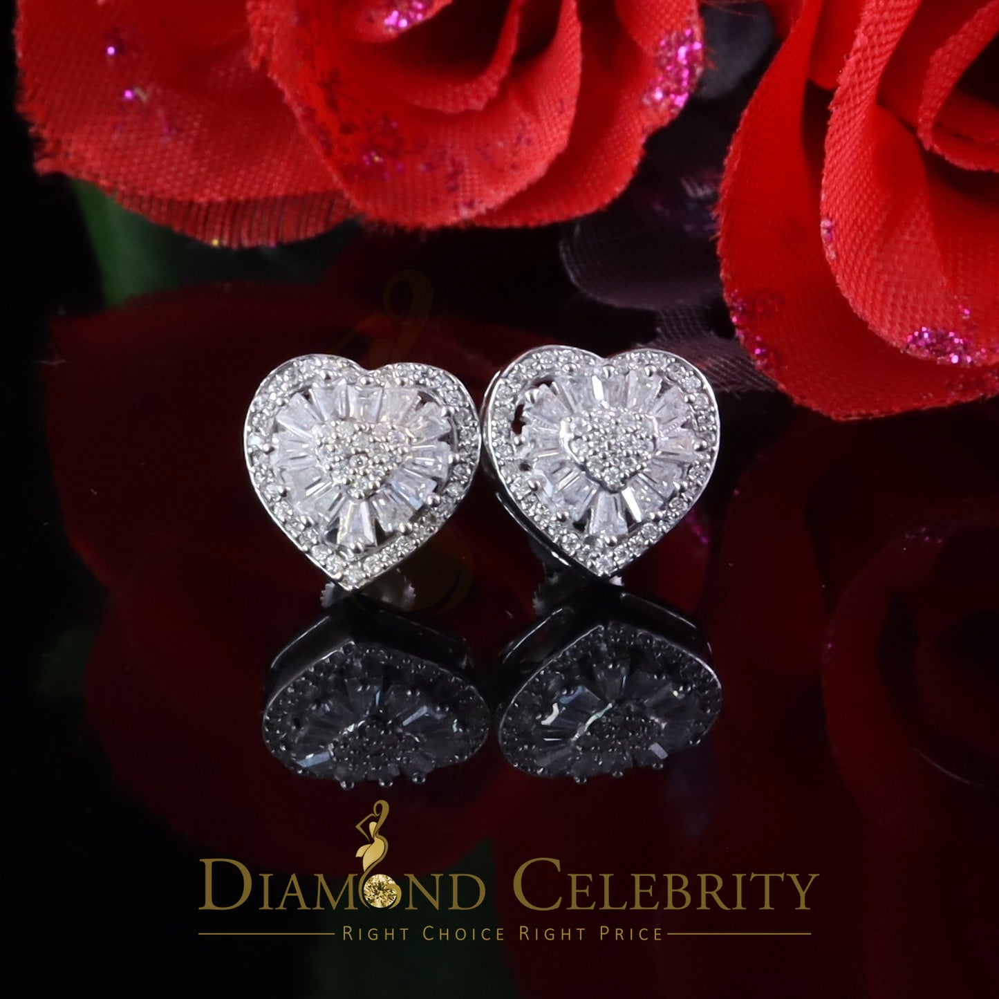 Diamondcelebritees White Heart 925 Silver 1.00ct VVS 'D' Moissanite Stud Earring Men's/Womens