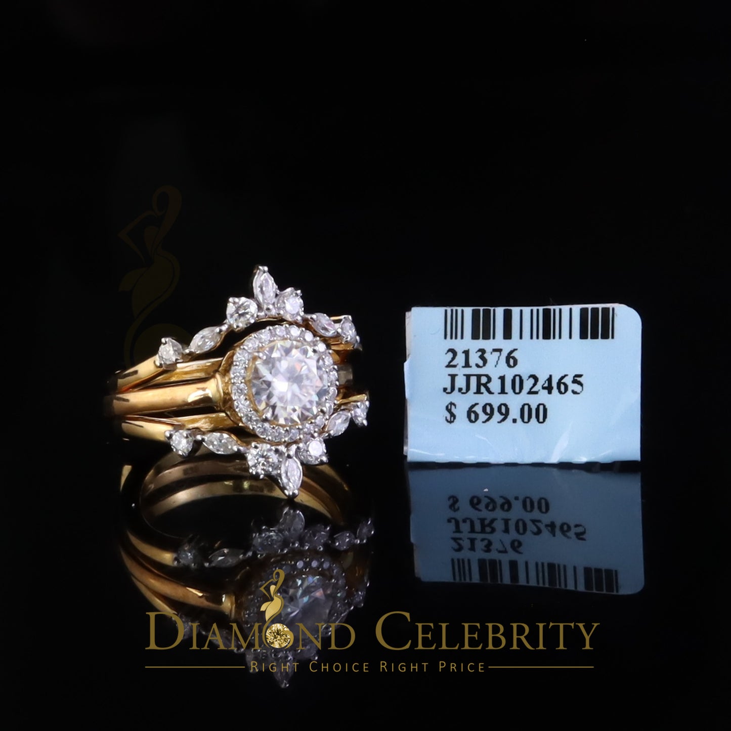 DiamondCelebritees 1.66ct Moissanite Solitaire Enhancer 925 Silver Yellow Guard WrapInsert Ring Sz7