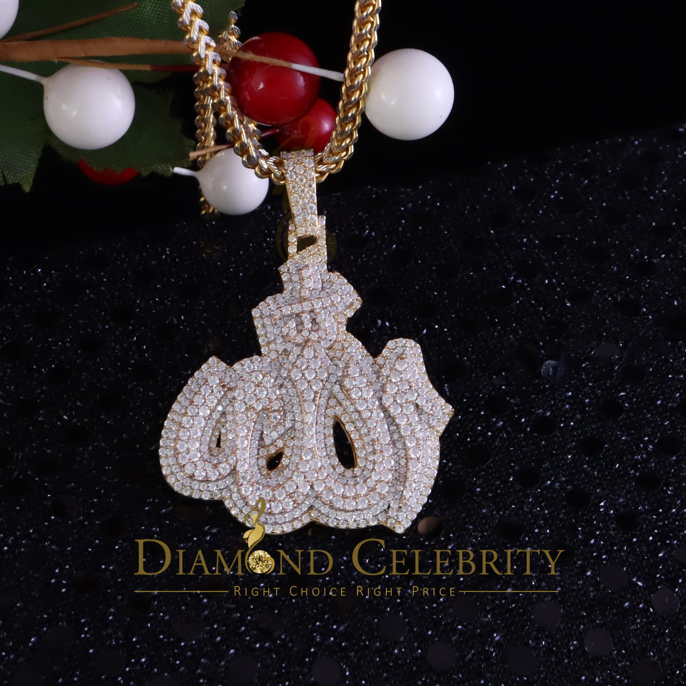 Diamondcelebritees 925 Allah Religious Yellow Silver Pendant 4.00ct VVS 'D Moissanite Men & Women