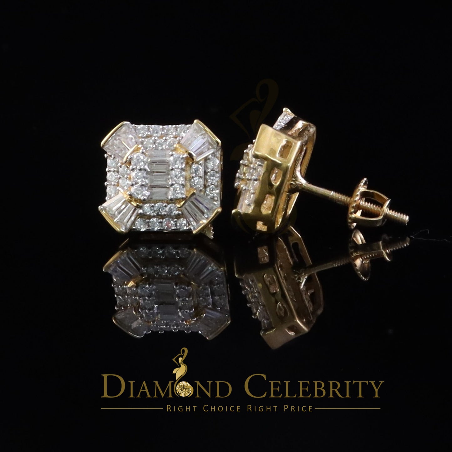 DiamondCelebritees 925 Yellow Silver 1.25ct VVS 'D' Moissanite Rectangle Stud Earring Men's/Womens