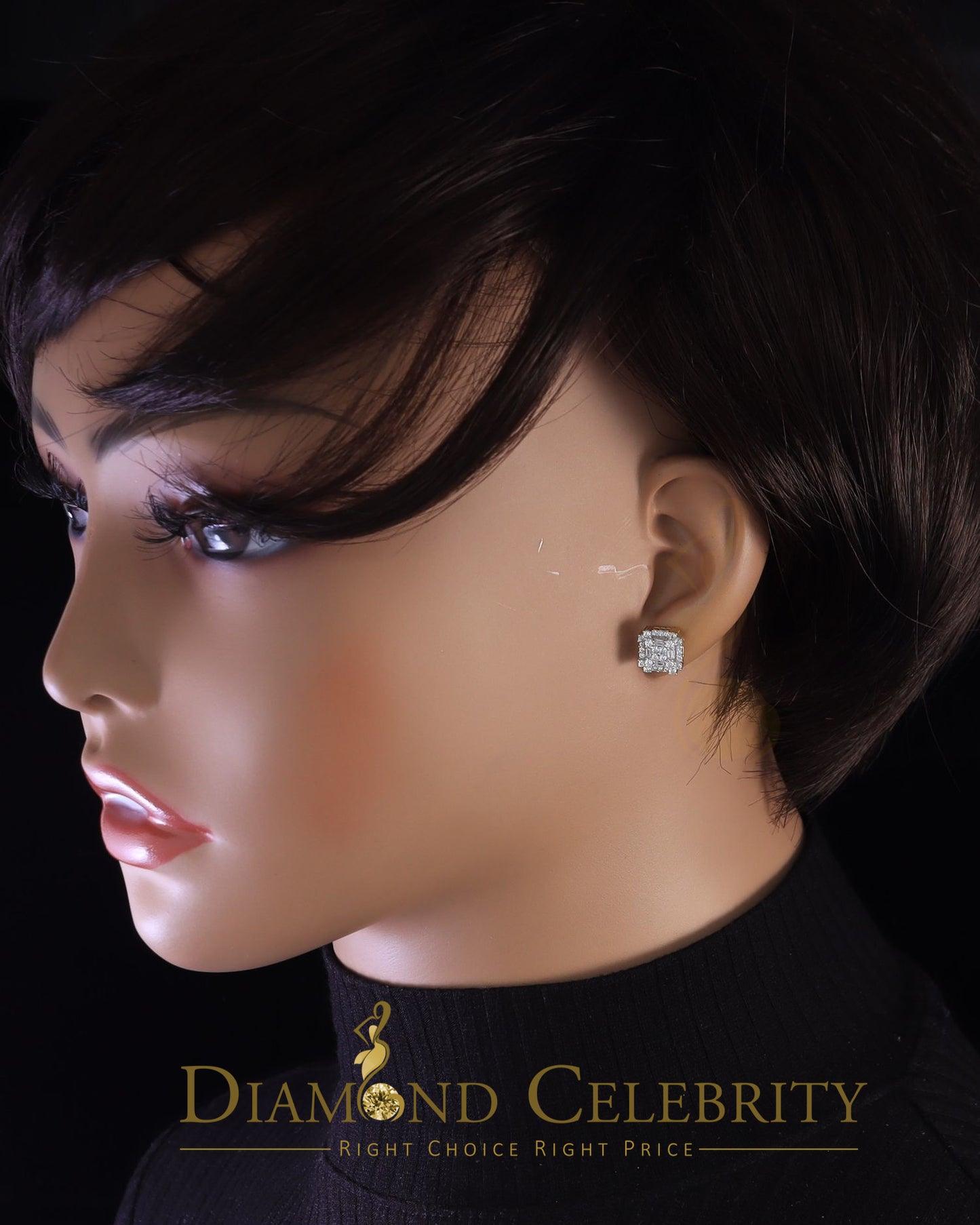 DiamondCelebritees 1.18ct Cubic Zirconia 925 Yellow Silver Women's & Men's Hip Hop Square Earrings