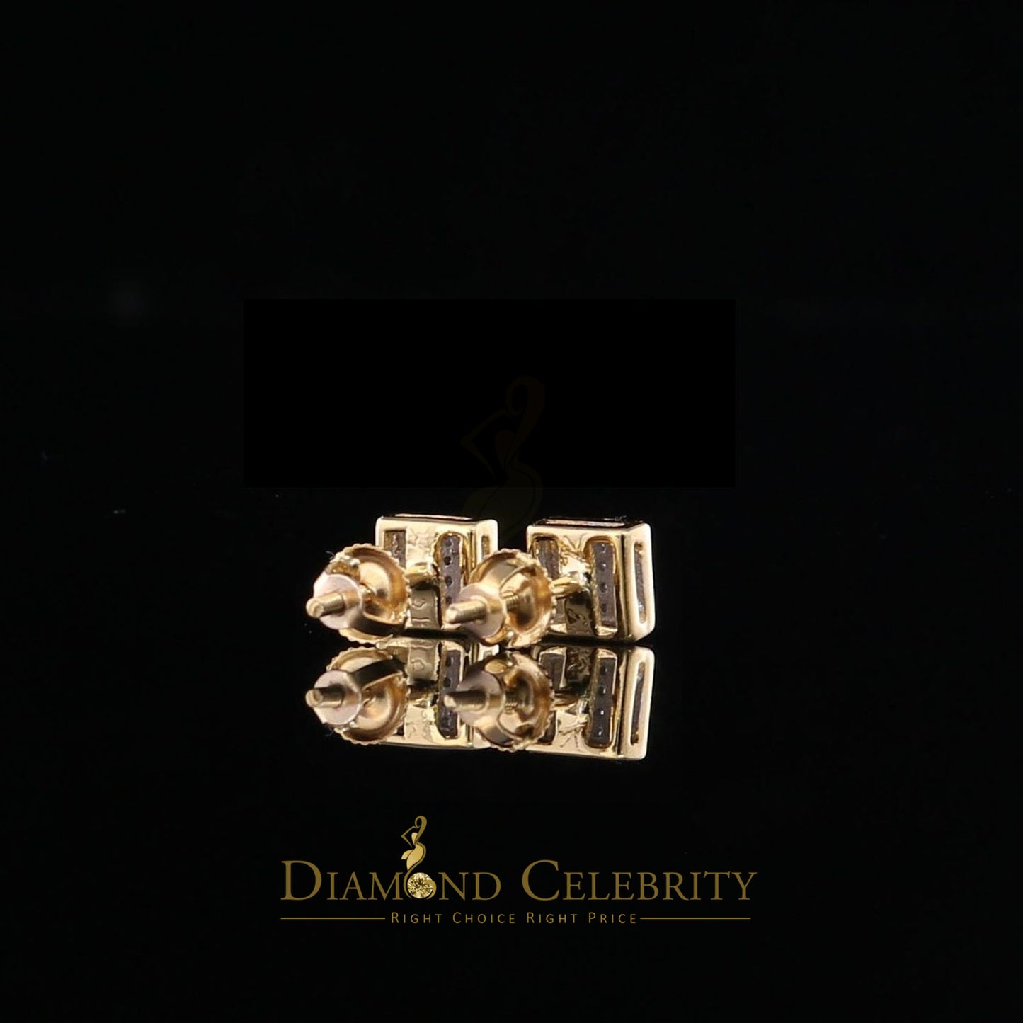 DiamondCelebriteesReal 10K Yellow Gold Square Earrings with 0.10CT Real Diamonds