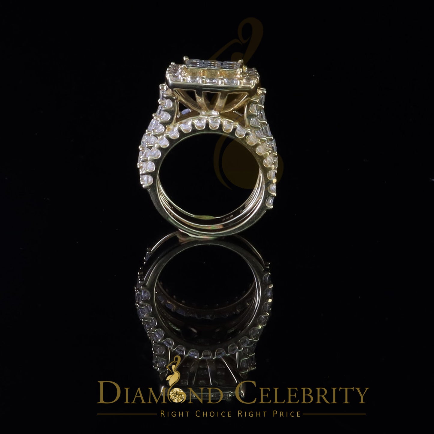 DiamondCelebritees 925 Silver Square Cubic Zirconia 10.92ct 3PC Bridal Yellow Womens Ring SZ 7