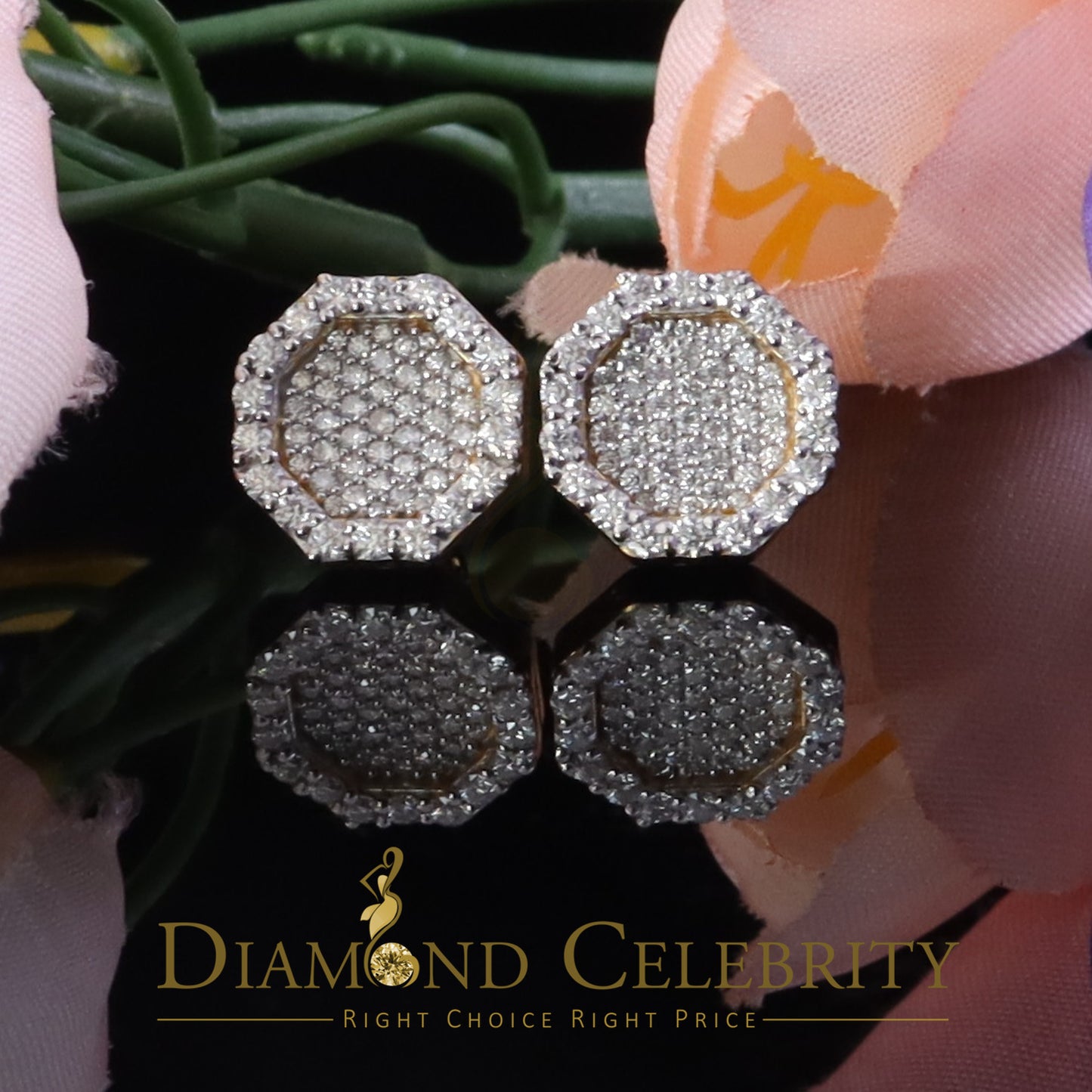 DiamondCelebritees 925 Yellow Silver 1.00ct VVS 'D' Moissanite Octagone Stud Earring Men's/Womens