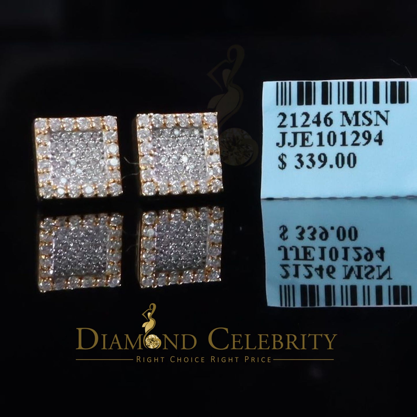 DiamondCelebritees 925 Yellow Silver 0.80ct VVS 'D' Moissanite Square Stud Earring Men's/Womens