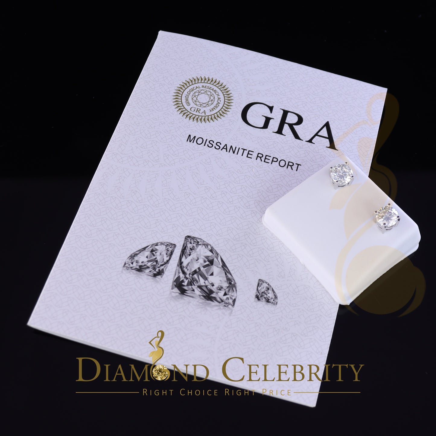DiamondCelebritees 10k Real White Gold with 2.50ct Round VVS 'D' Color Moissanite Stud Earrings
