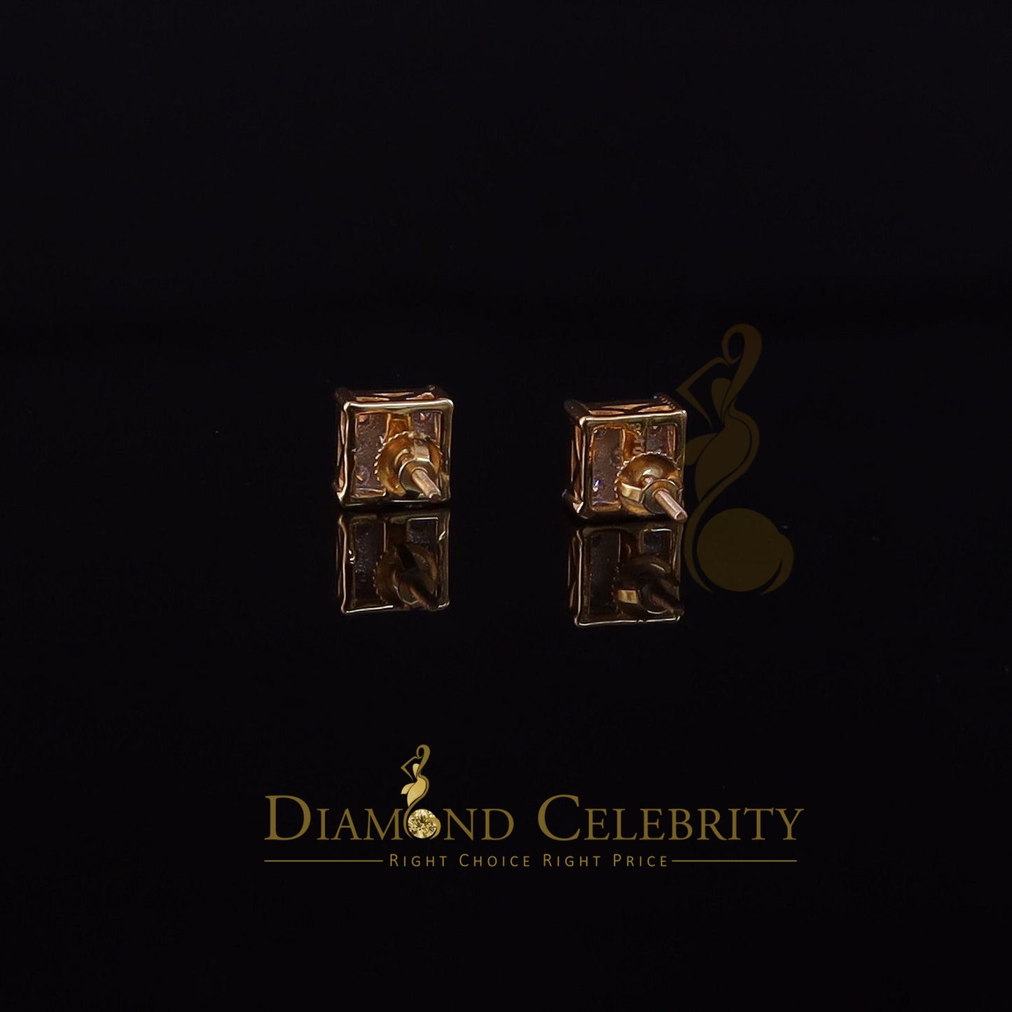 DiamondCelebritees Real Moissanite Stud Square Earrings 10k Real Yellow Gold 1.00ct VVS 'D' Color