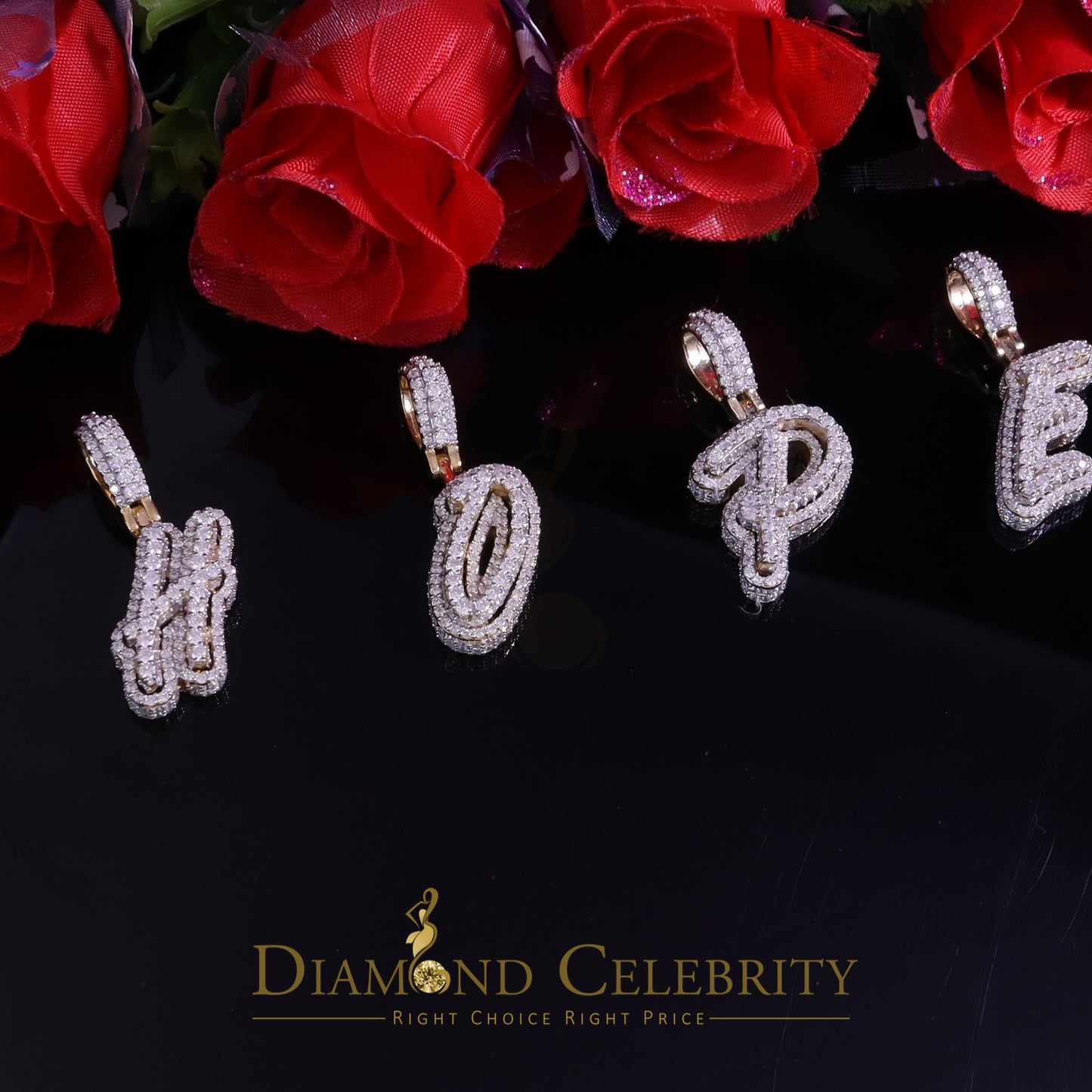 DiamondCelebritees Yellow Cursive 3D Alphabet Shape 925 Sterling Silver Cubic Zirconia Pendant