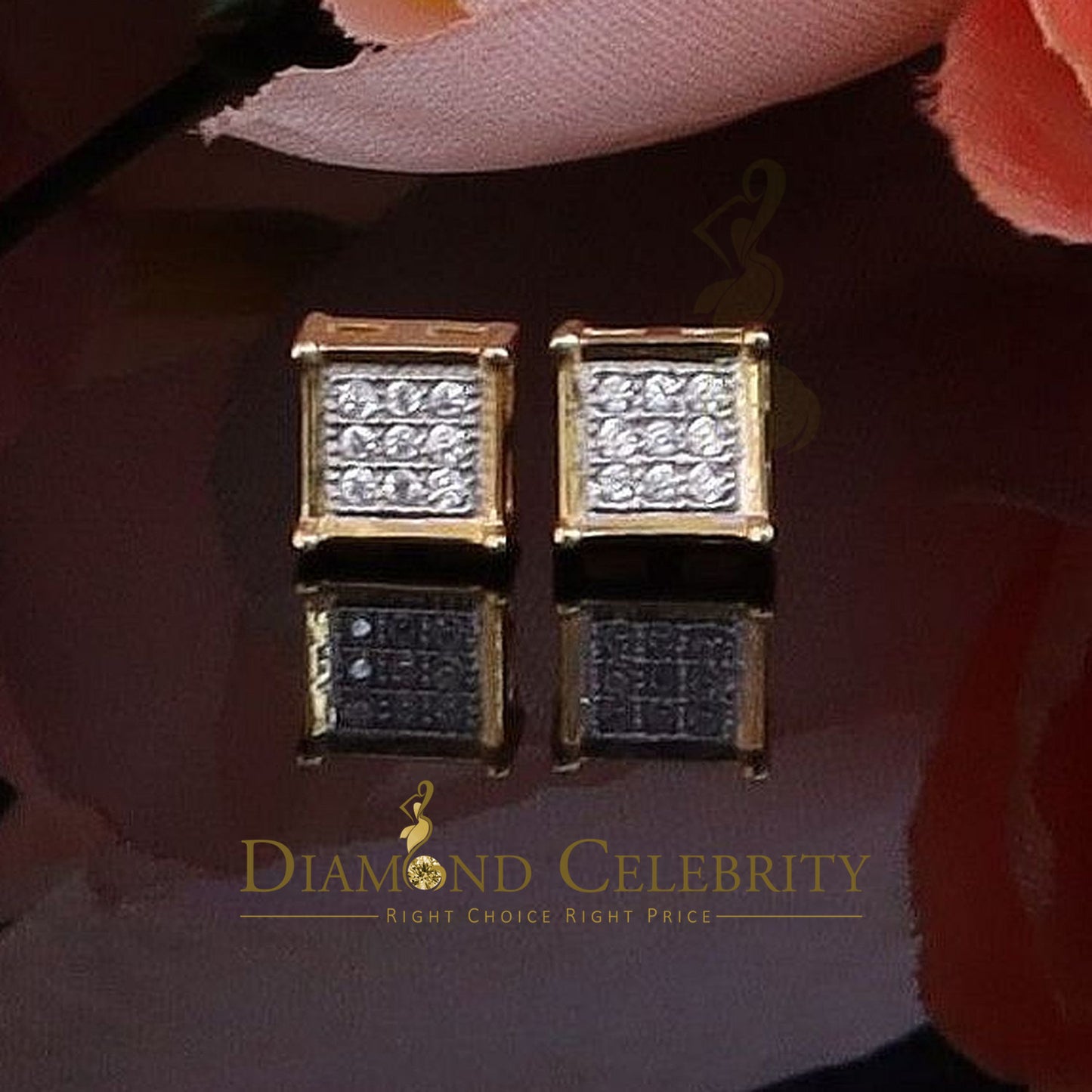 DiamondCelebritees Yellow 925 Silver 0.14ct Men's & Women's Elegant Cubic Zirconia Square Earrings