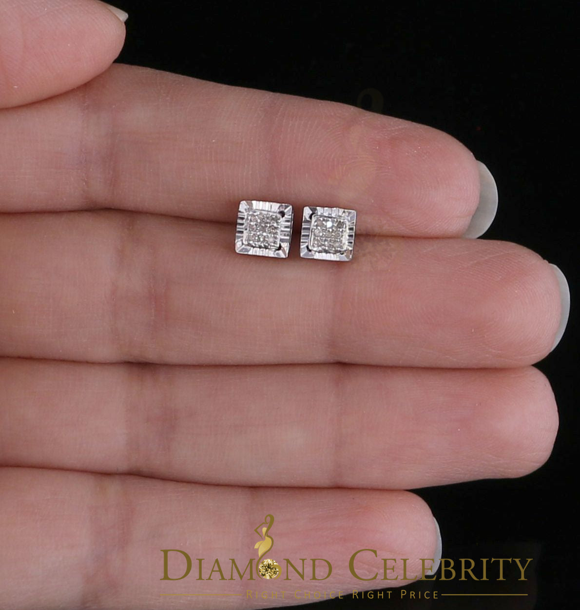 DiamondCelebritees 925 Sterling Silver 0.05ct Diamond White Square Earring For Men's / Women's