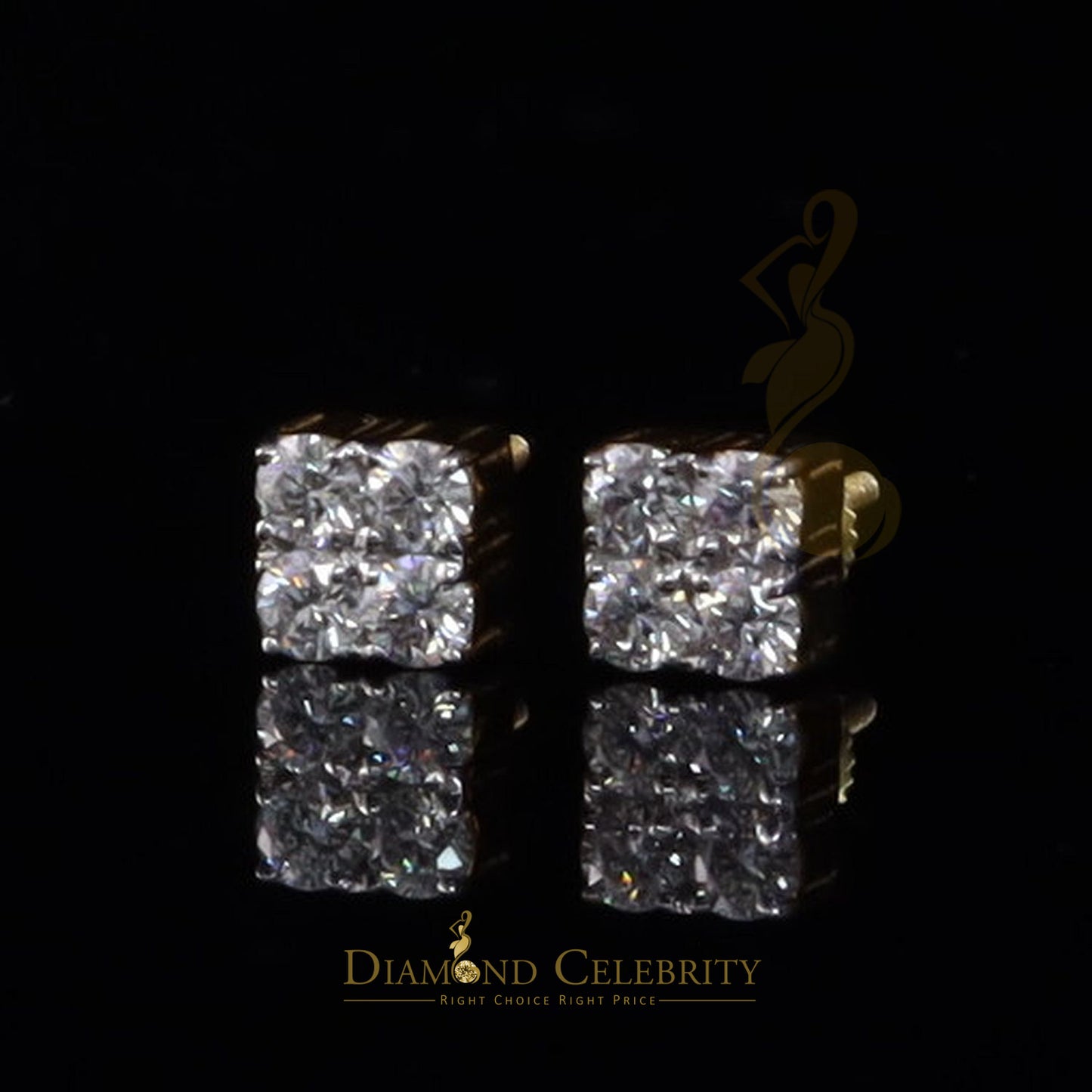 DiamondCelebritees Men's/Women's 1.00ct VVS 'D' Moissanite 925 Silver Yellow 4 Stone Stud Earrings