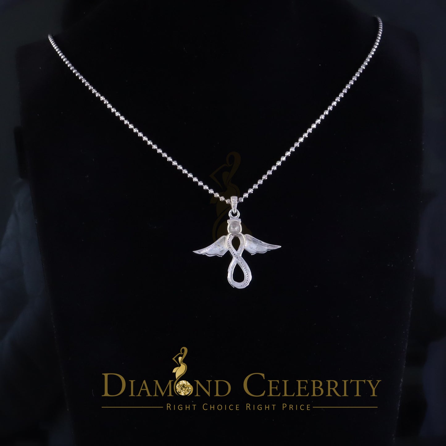 DiamondCelebritees NEW Real 0.05CT Diamond Infinity with Wings Silver White Charm Necklace Pendant