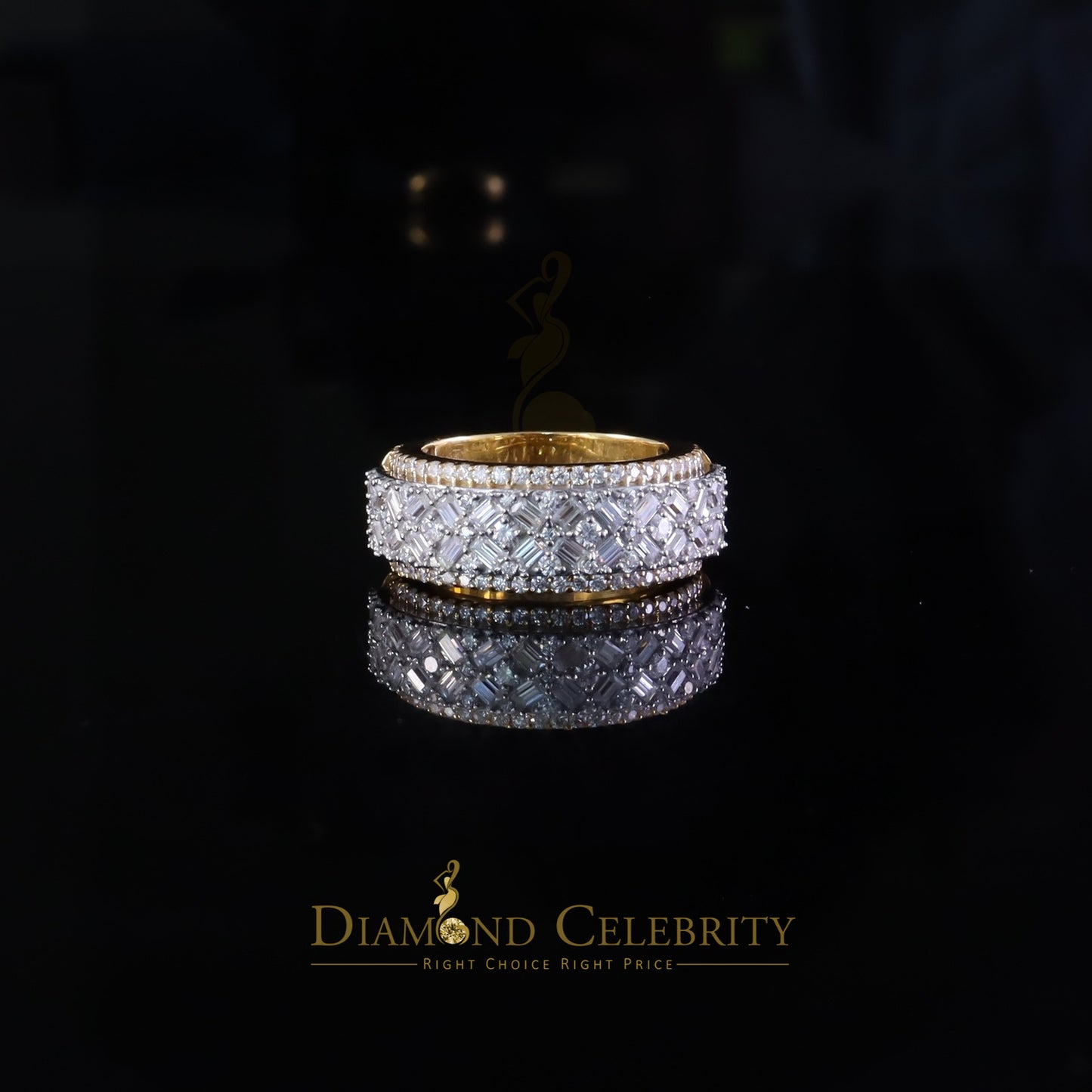 DiamondCelebritees New Baguette Band Ring SZ 8 Women/Men 925 Yellow Silver2.50ct VVS D Moissanite