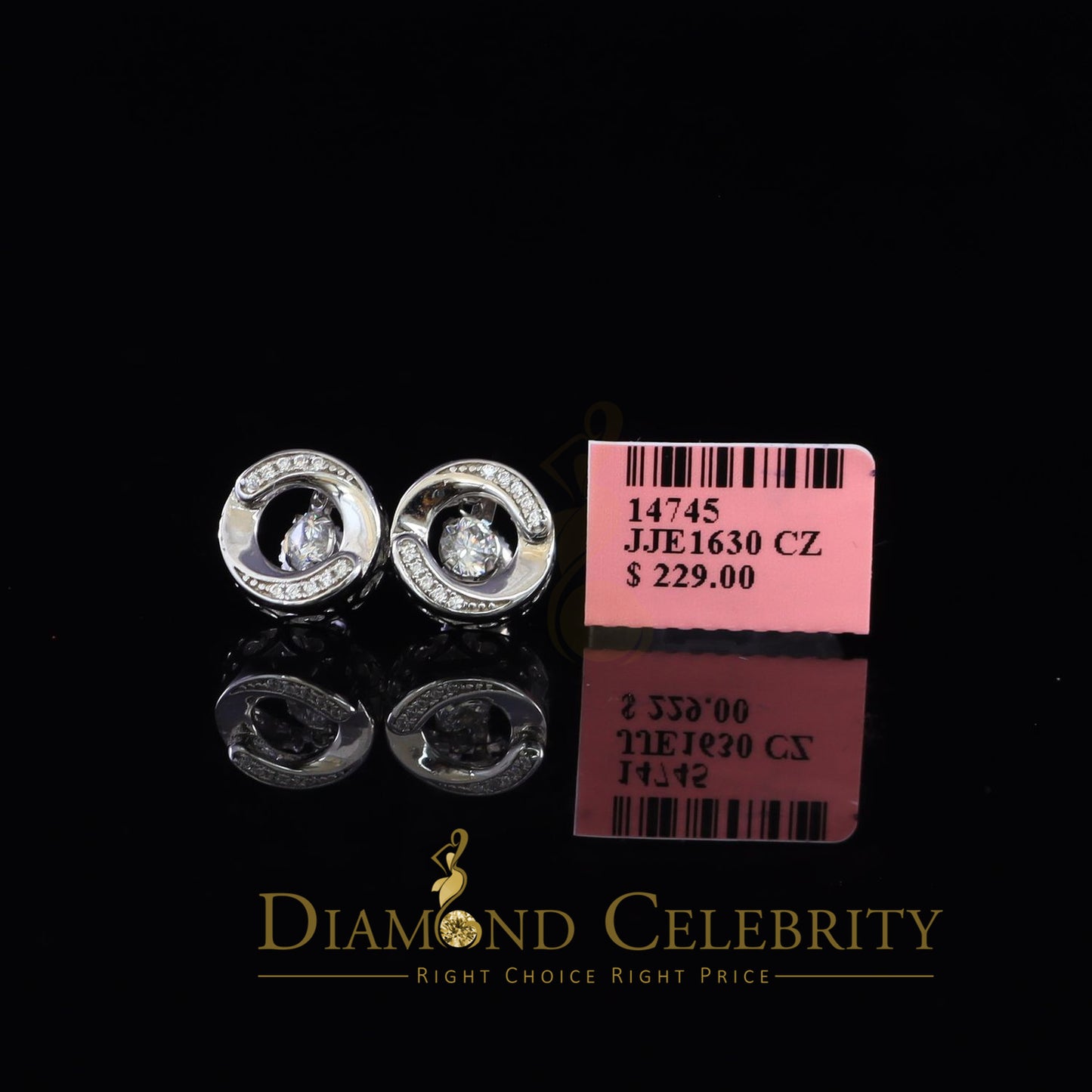 DiamondCelebritees 925 Sterling White Silver1.50ct Cubic Zirconia Round Screw Back Stud Earrings