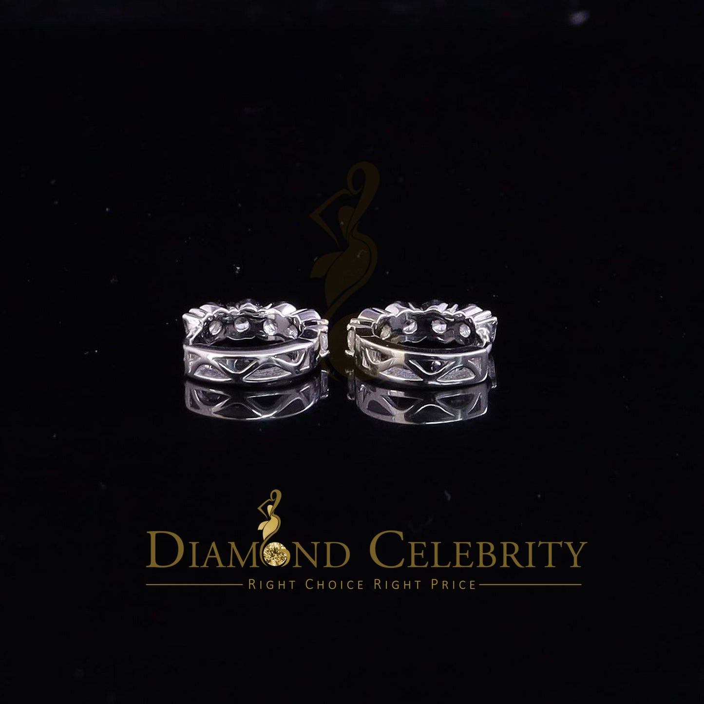 DiamondCelebritees Hip Hop Men's White 925 Sterling Silver Cubic Zirconia 1 row Huggie Hoop Earring