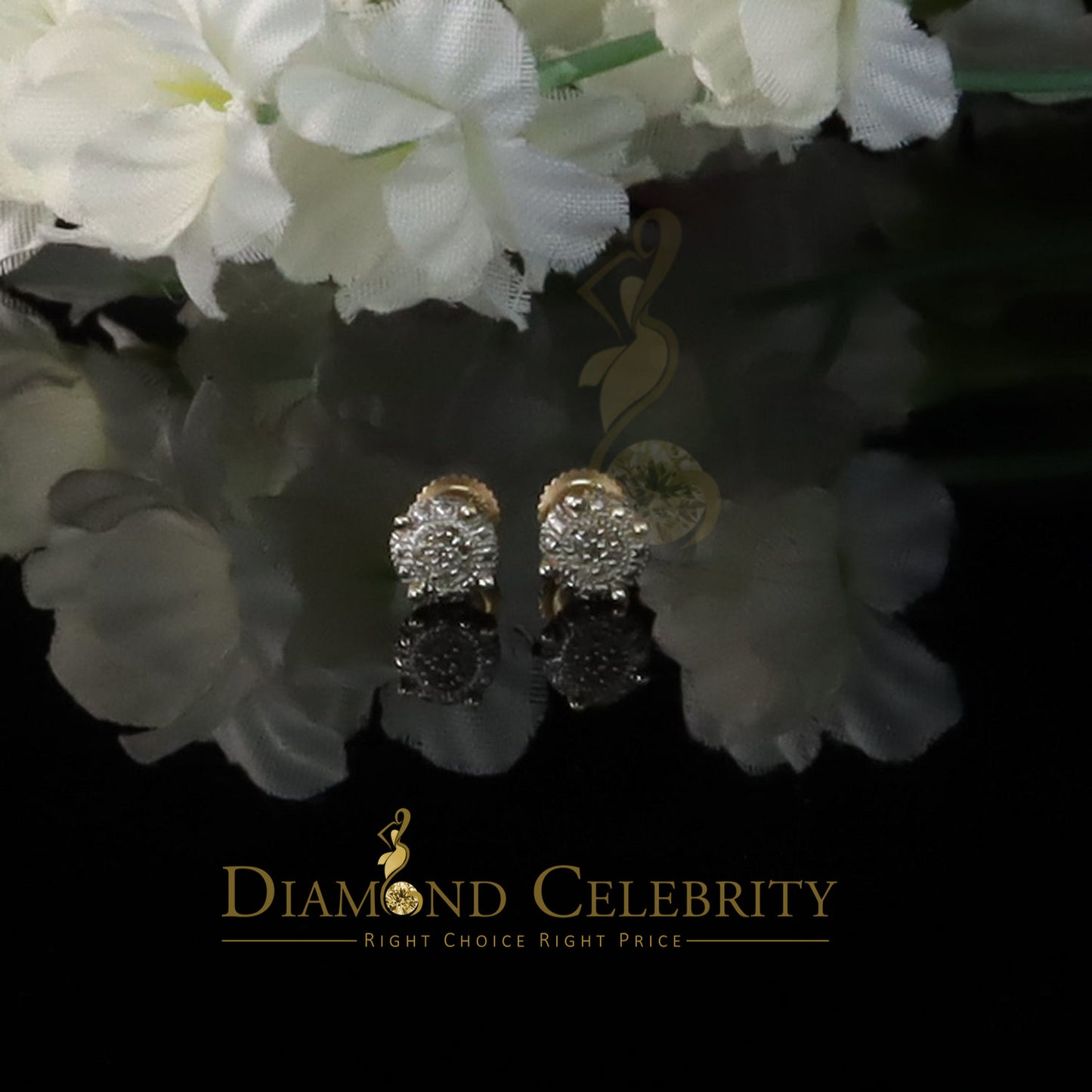 DiamondCelebritees 0.05ct Real Diamond 925 Sterling Silver Yellow For Men's & Women's Round Earring