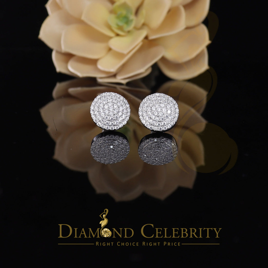 DiamondCelebritees 925 Sterling White Silver 2.44ct Cubic Zirconia Round Women's Stud Earrings