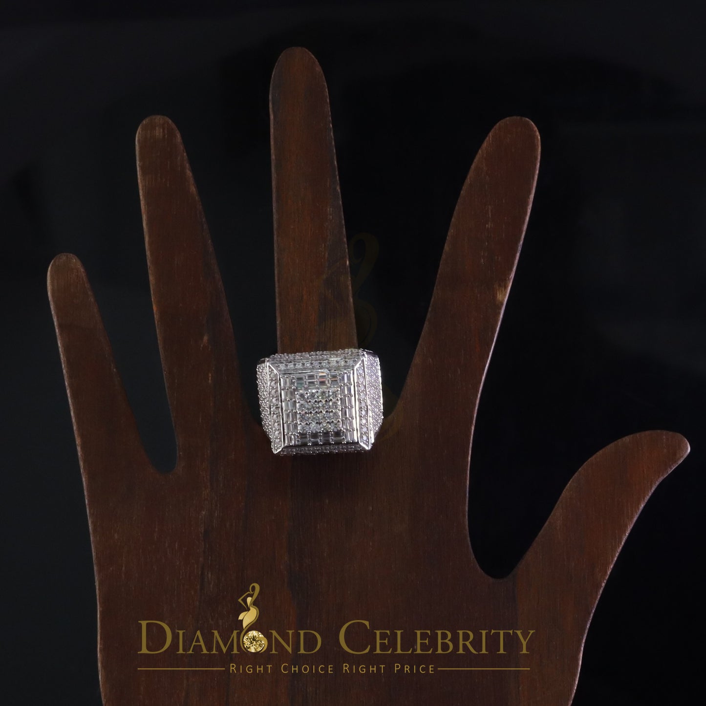 DiamondCelebritees Men's 925 White Silver 5.50ct VVS 'D' Moissanite Stone 3D Square Rings Size 10