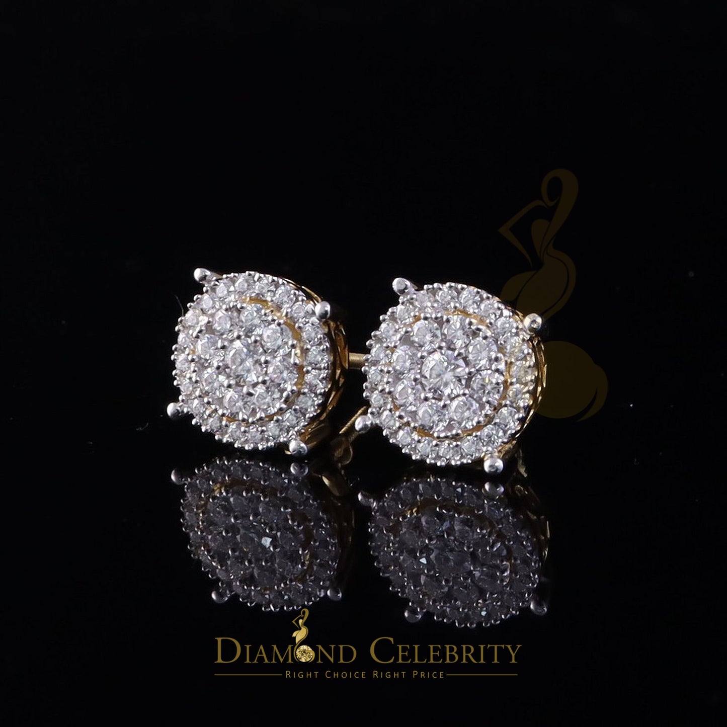 DiamondCelebritees Women's/Men's 925 Silver Yellow 1.00ct VVS 'D' Moissanite Round Stud Earrings