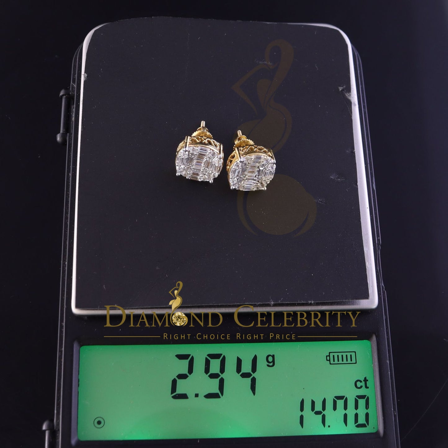 DiamondCelebritees 925 Silver Real 1.02ct Cubic Zirconia Round Yellow Earrings For Men's & Women's