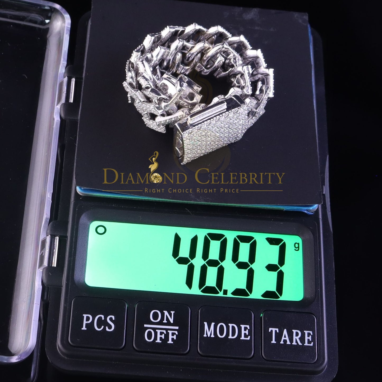 Diamondcelebritees Monaco Men's Bracelet 925 Silver White 15ct Moissanite size 8 inch & Width 14mm