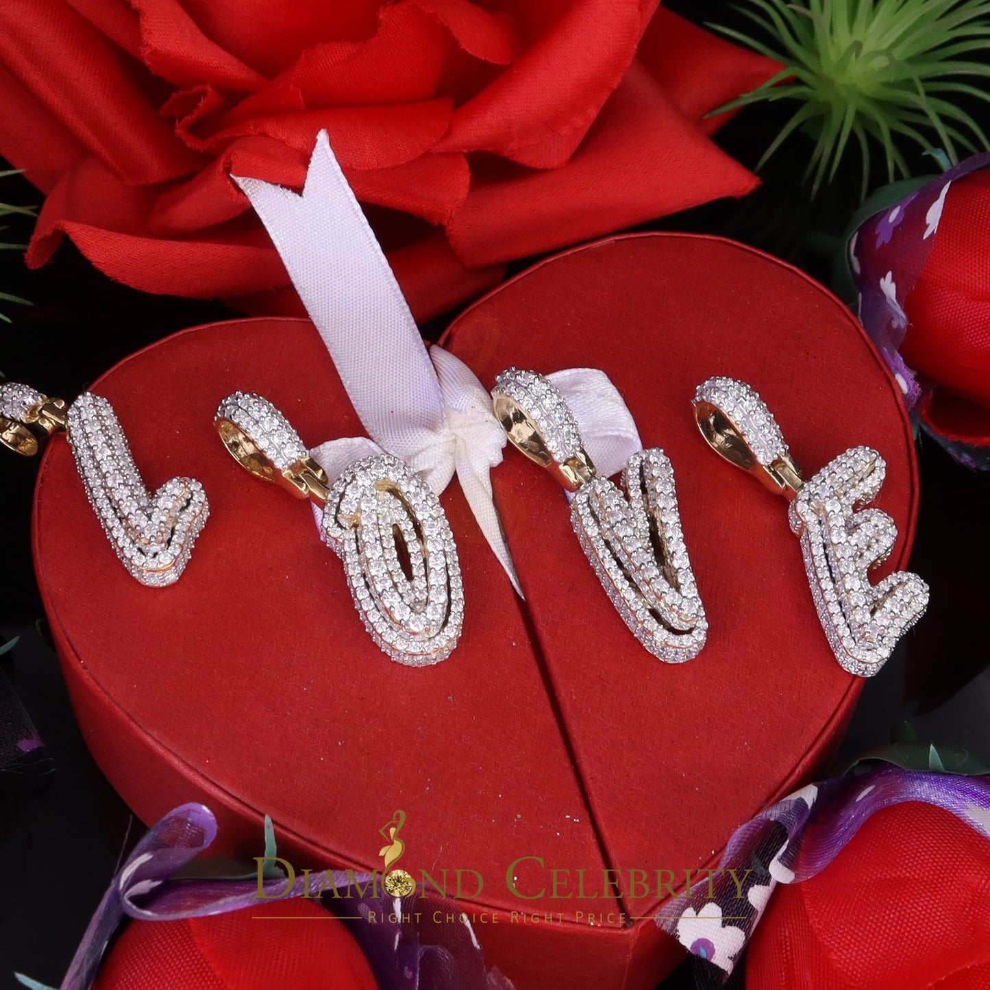 DiamondCelebritees Yellow Cursive 3D Alphabet Shape 925 Sterling Silver Cubic Zirconia Pendant