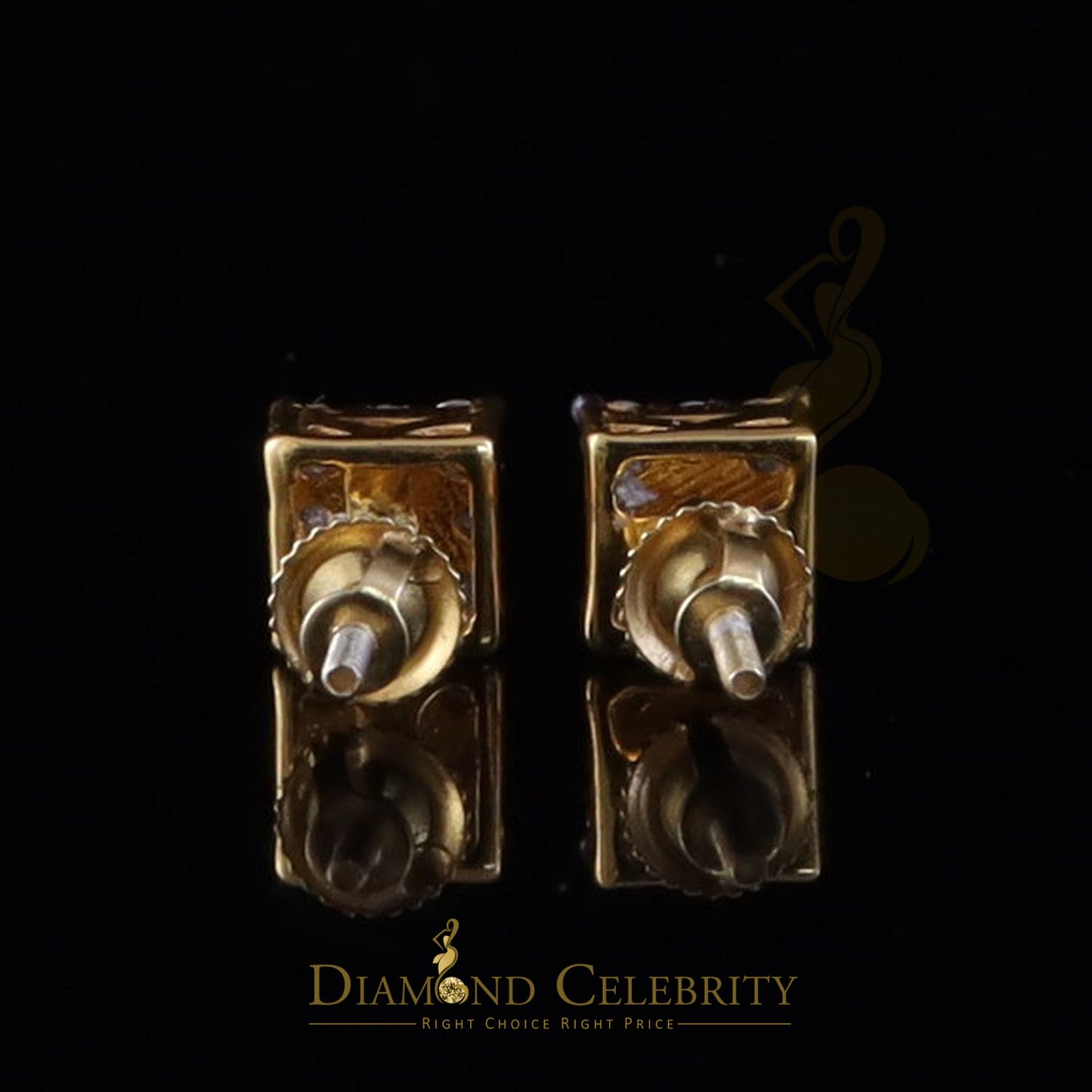 DiamondCelebritees New Women's/Men's 925 Silver Yellow 1.00ct VVS D Moissanite Square Stud Earrings