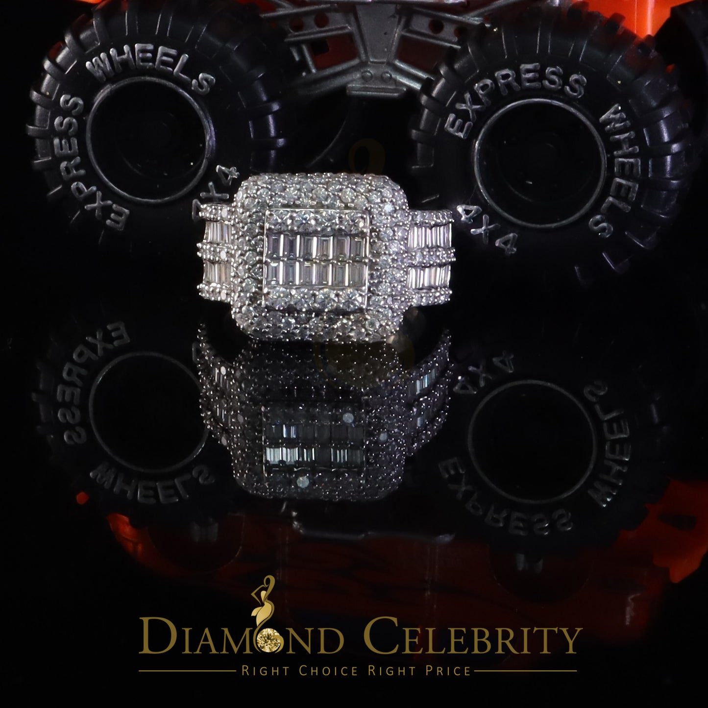 DiamondCelebritees Men's for 5.50ct VVS D Baguett Moissanite White Silver Square Pinky Ring Size 11