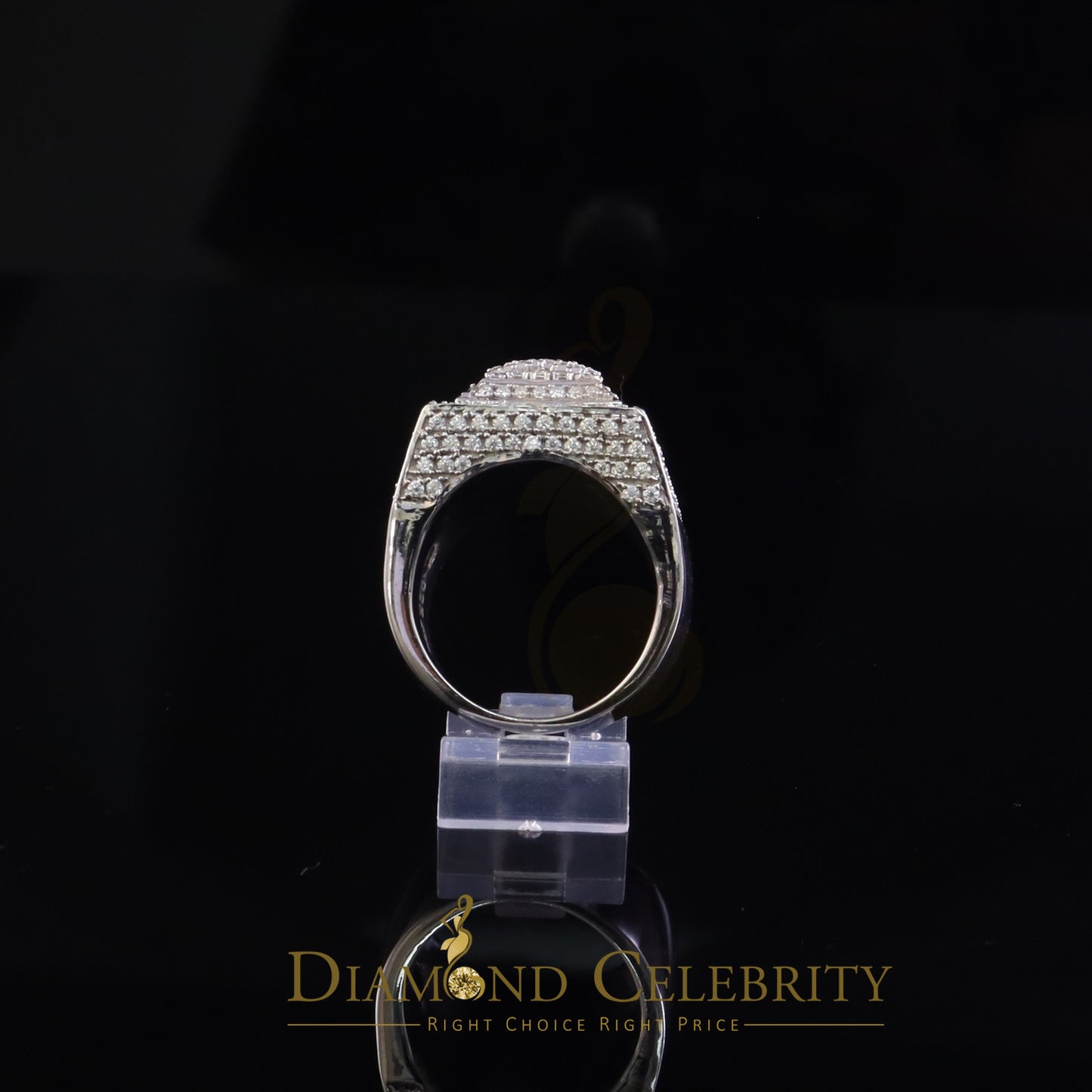 DiamondCelebritees Men's for 925 White Silver 4.00ct VVS 'D' Moissanite 3D Square Rings Size 10