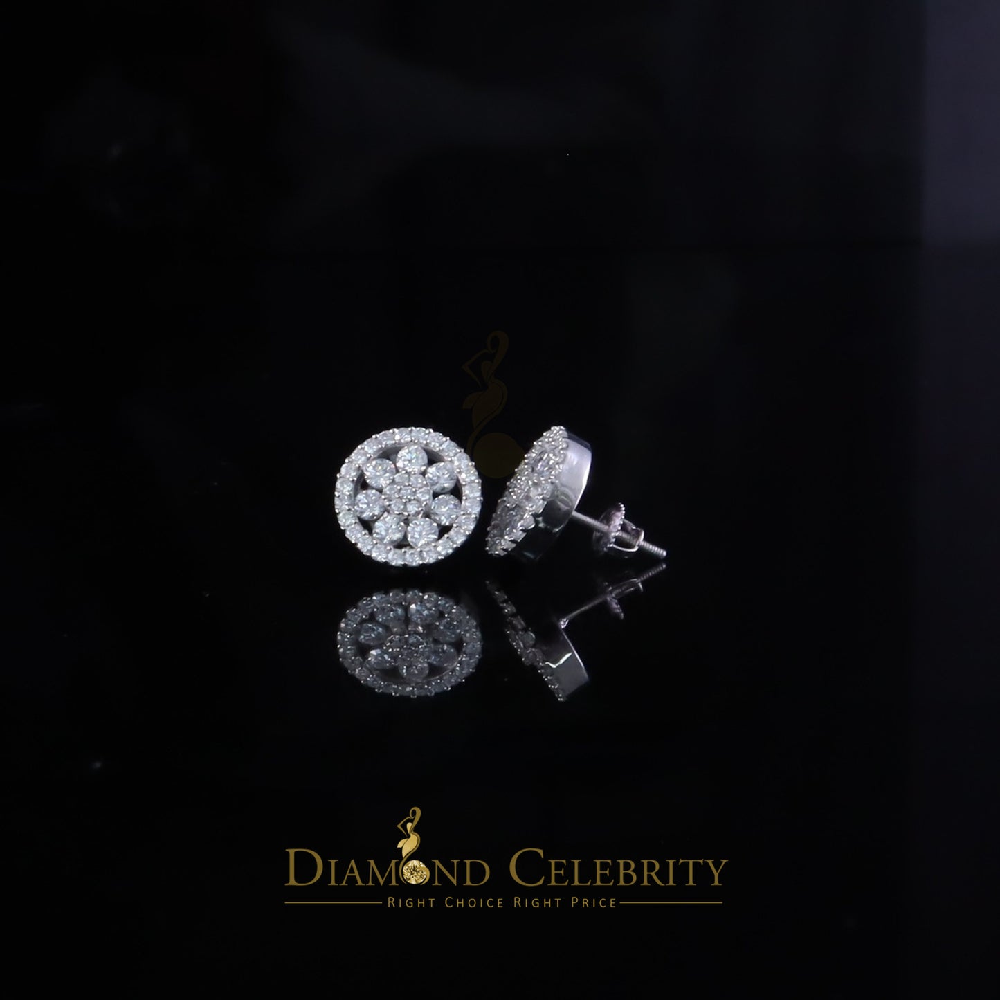 Diamondcelebritees New Earrings 925 Silver White Big Flower Stud 1.50ct VVS D Moissanite Men/Womens