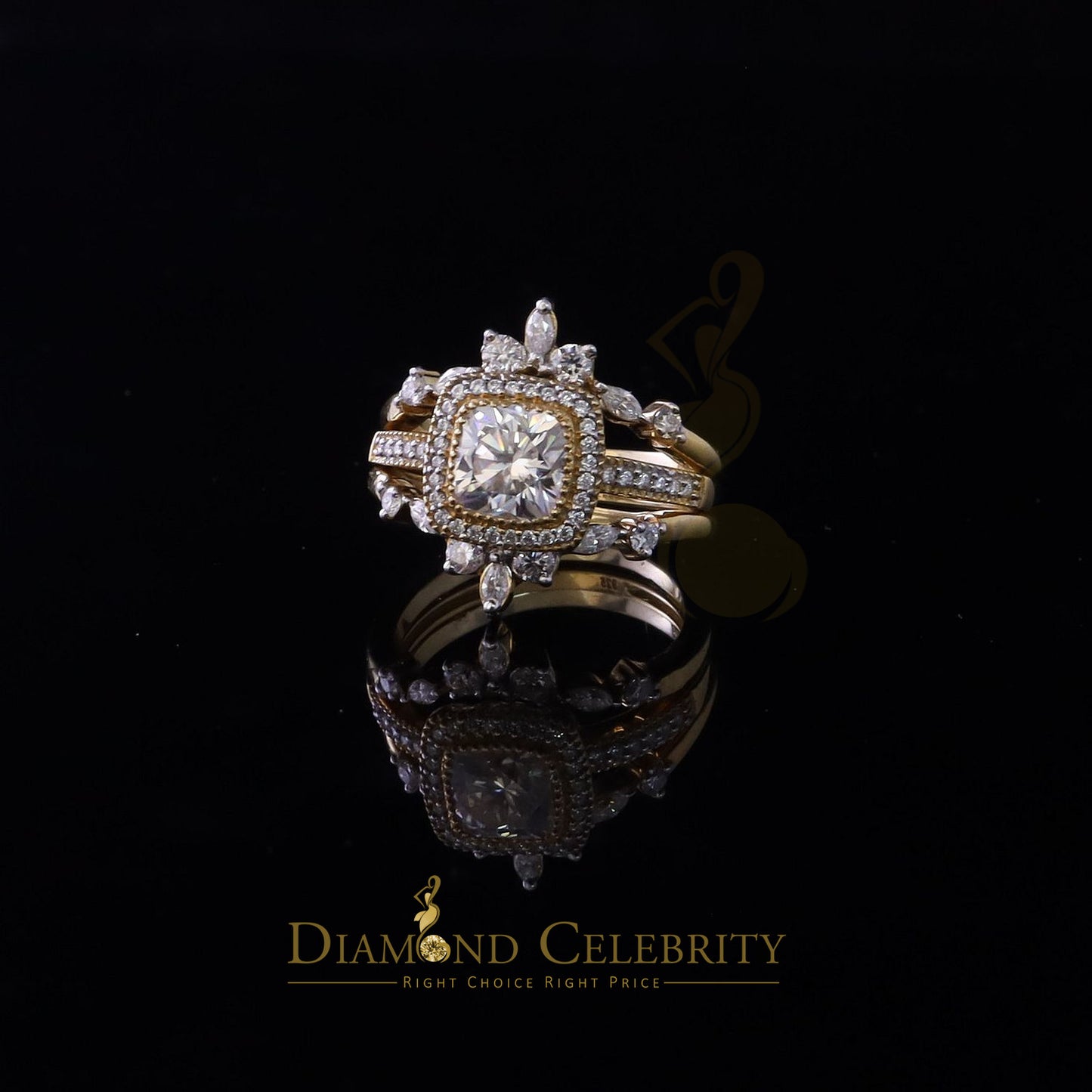 DiamondCelebritees Enhancer Guard Wrap Insert Cushion Moissanite 1.75ct VVS D Yellow Silver RingSZ7