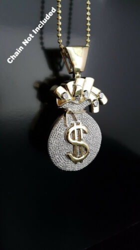 DiamondCelebritees Real 0.33ct Diamond Sterling Silver MONEY BAG Charm Necklace Yellow Pendant