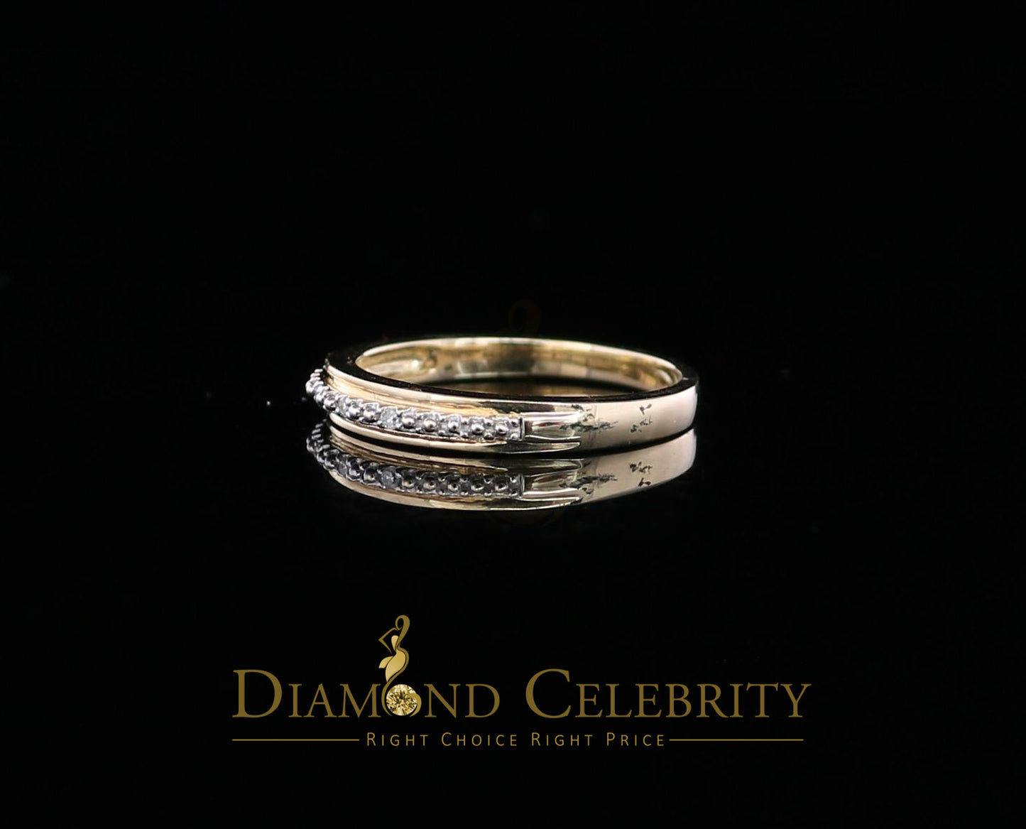 DiamondCelebritees 0.03CT 14 KT Real Yellow Gold with Diamond Round Shape Womens Ring Size 7