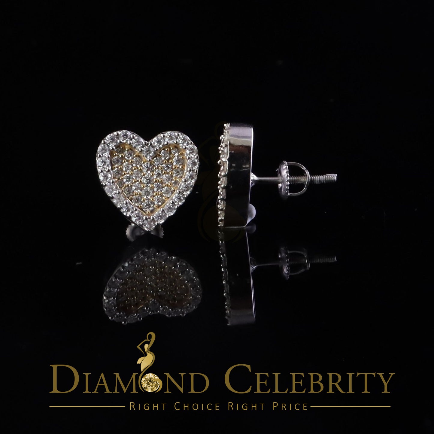 DiamondCelebritees 925 Yellow Silver 1.00ct VVS 'D' Moissanite Stone Heart Stud Earring Men's/Women