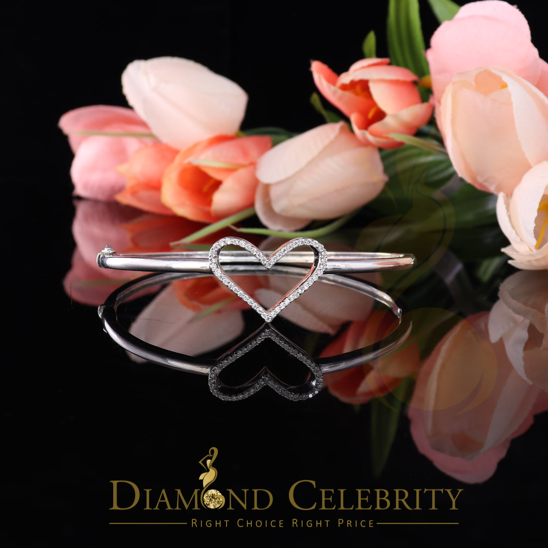 DiamondCelebritees 925 Sterling Silver White Heart Shape Bangle 0.45ct Cubic Zirconia SZ 7 Inch