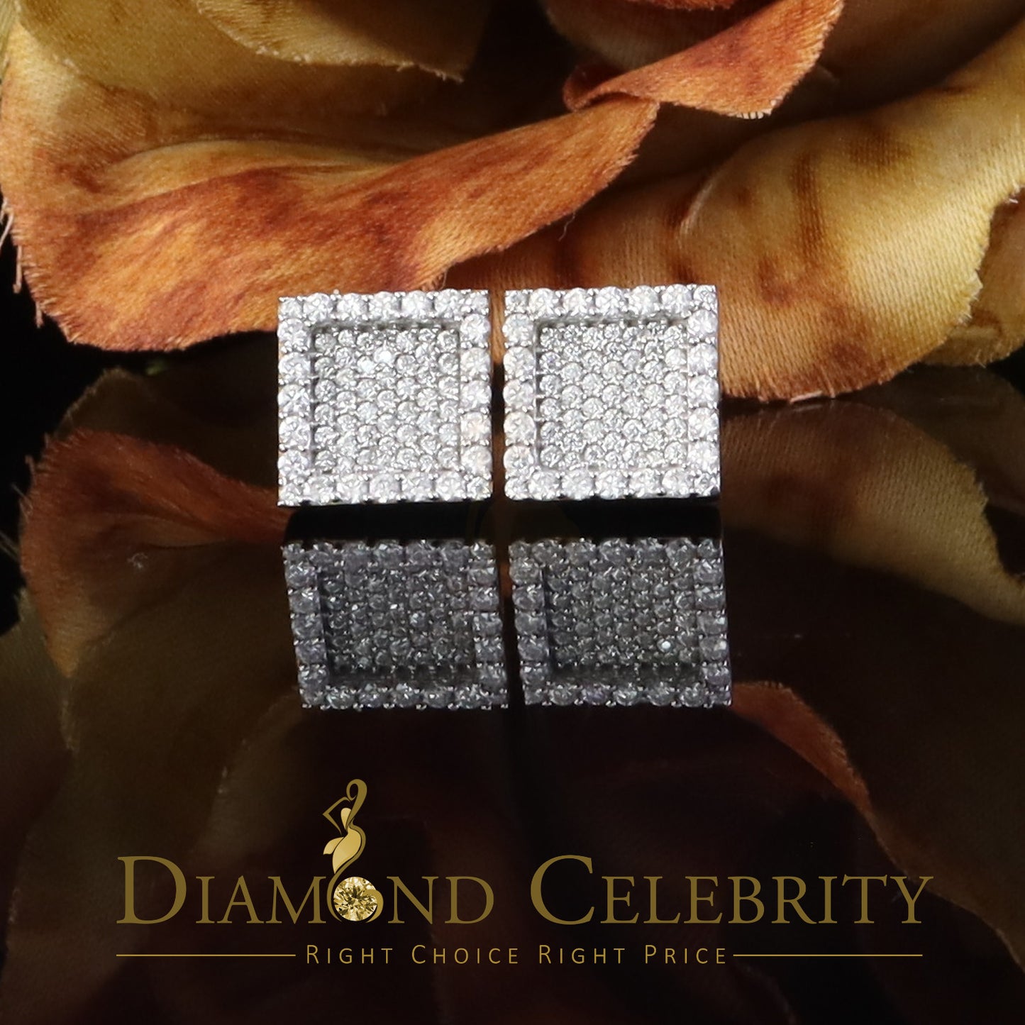 DiamondCelebritees 925 Yellow Silver 1.00ct VVS 'D' Moissanite Square Stud Earring Men's/Womens