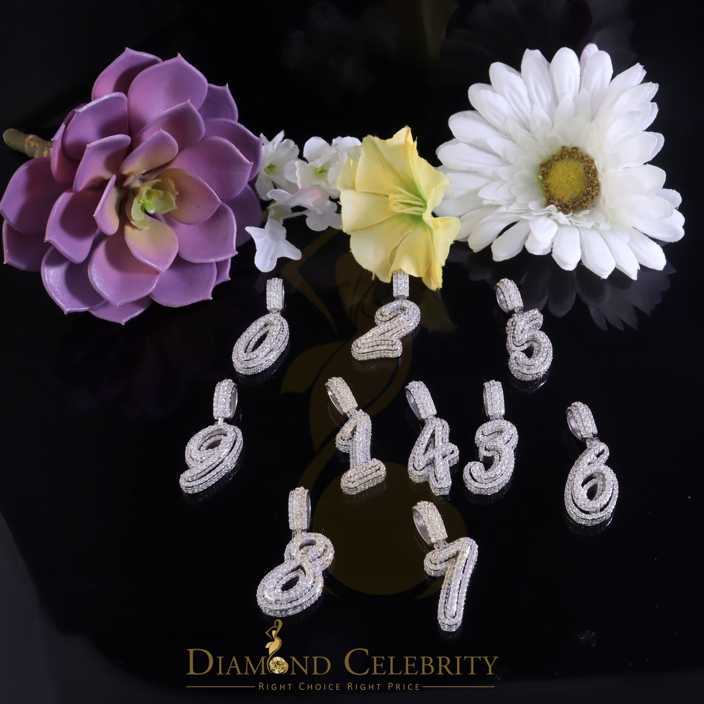 DiamondCelebritees Promise Numeric Number '1' Sterling Silver Pendant White Cubic Zirconia Stone