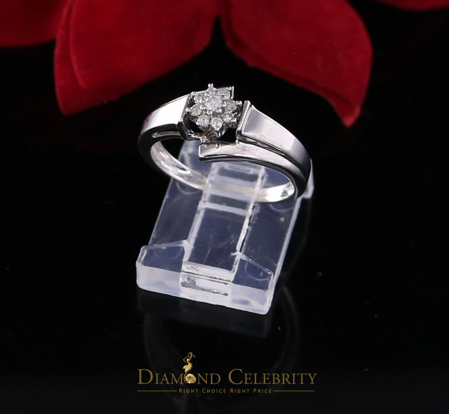 DiamondCelebritees Real 0.10 CT Diamond with 10kt Real White Gold Floral Shape Womens Size 6.5