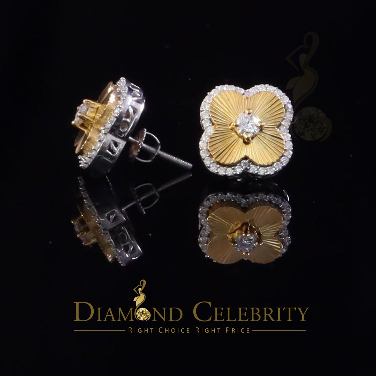 DiamondCelebritees 925 Yellow Silver 0.80ct VVS 'D' Moissanite Square Stud Earring Men's/Womens