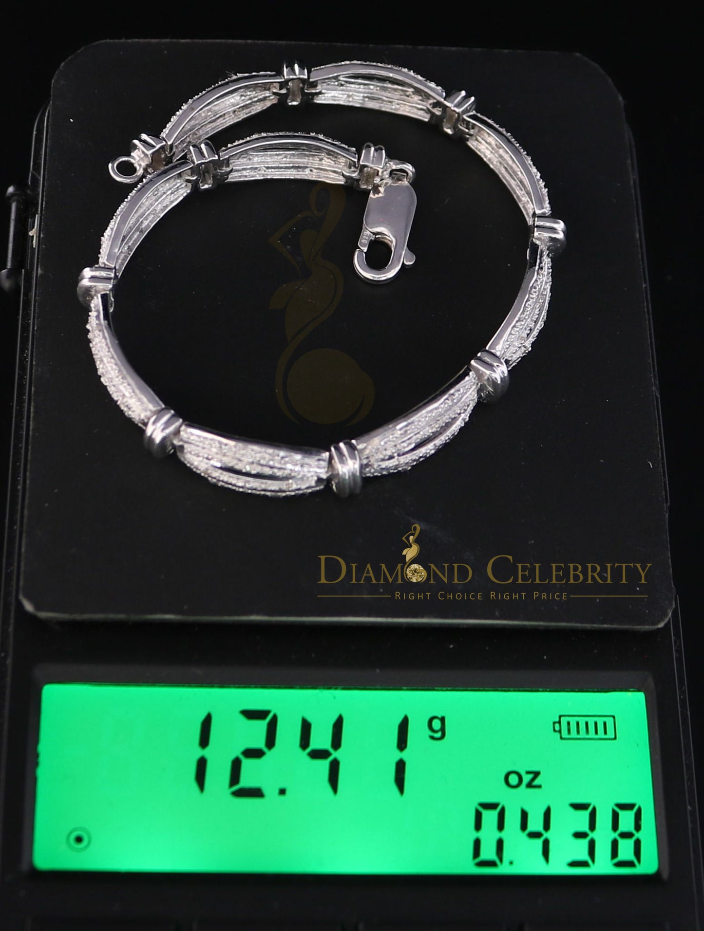 Diamondcelebritees 925 Silver Ladies White 0.20CT Genuine Diamonds Exotic Design Bracelete Size 7''