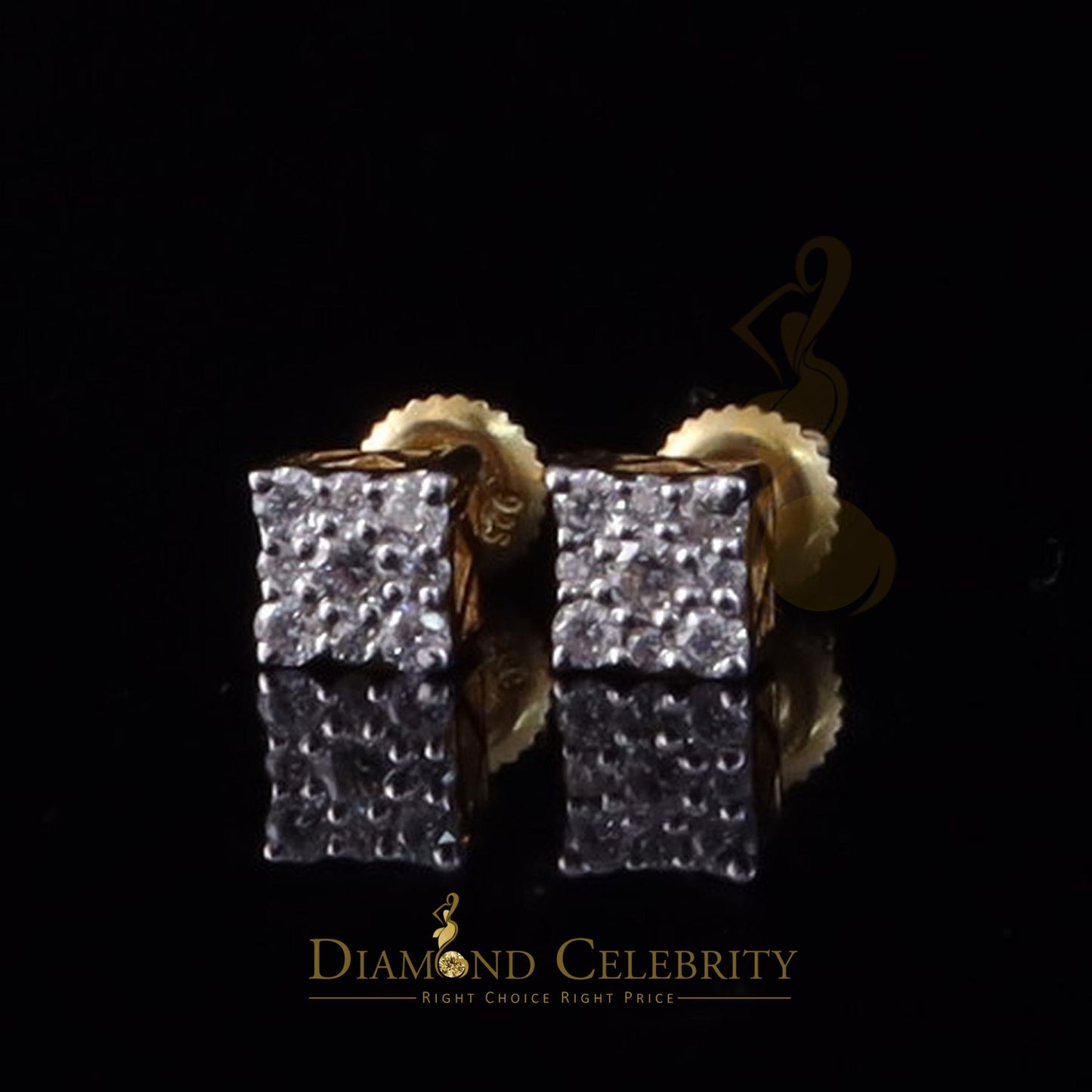 DiamondCelebritees Square Women & Men 925 Silver Yellow 0.25ct VVS D Moissanite Square Stud Earring