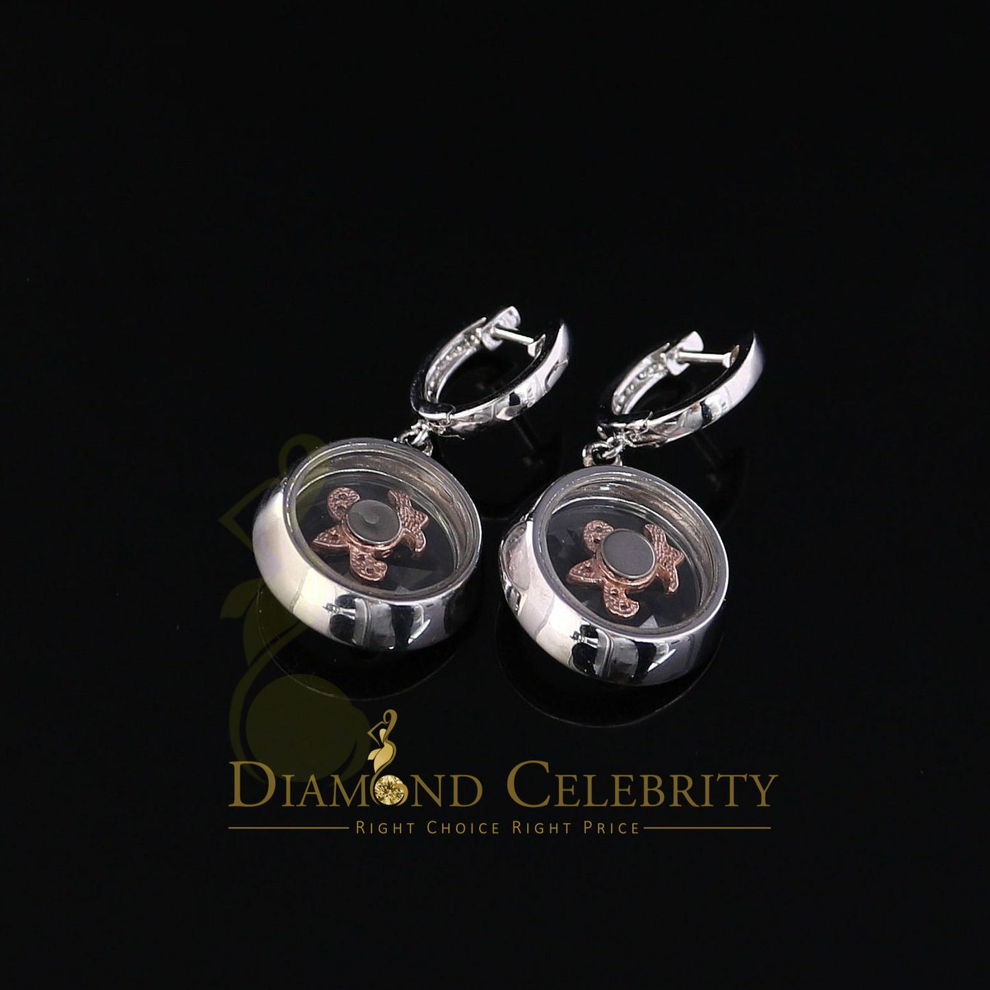 DiamondCelebritees Men's White Hip Hop CZ Round dangling 925 Sterling Silver CZ Earrings