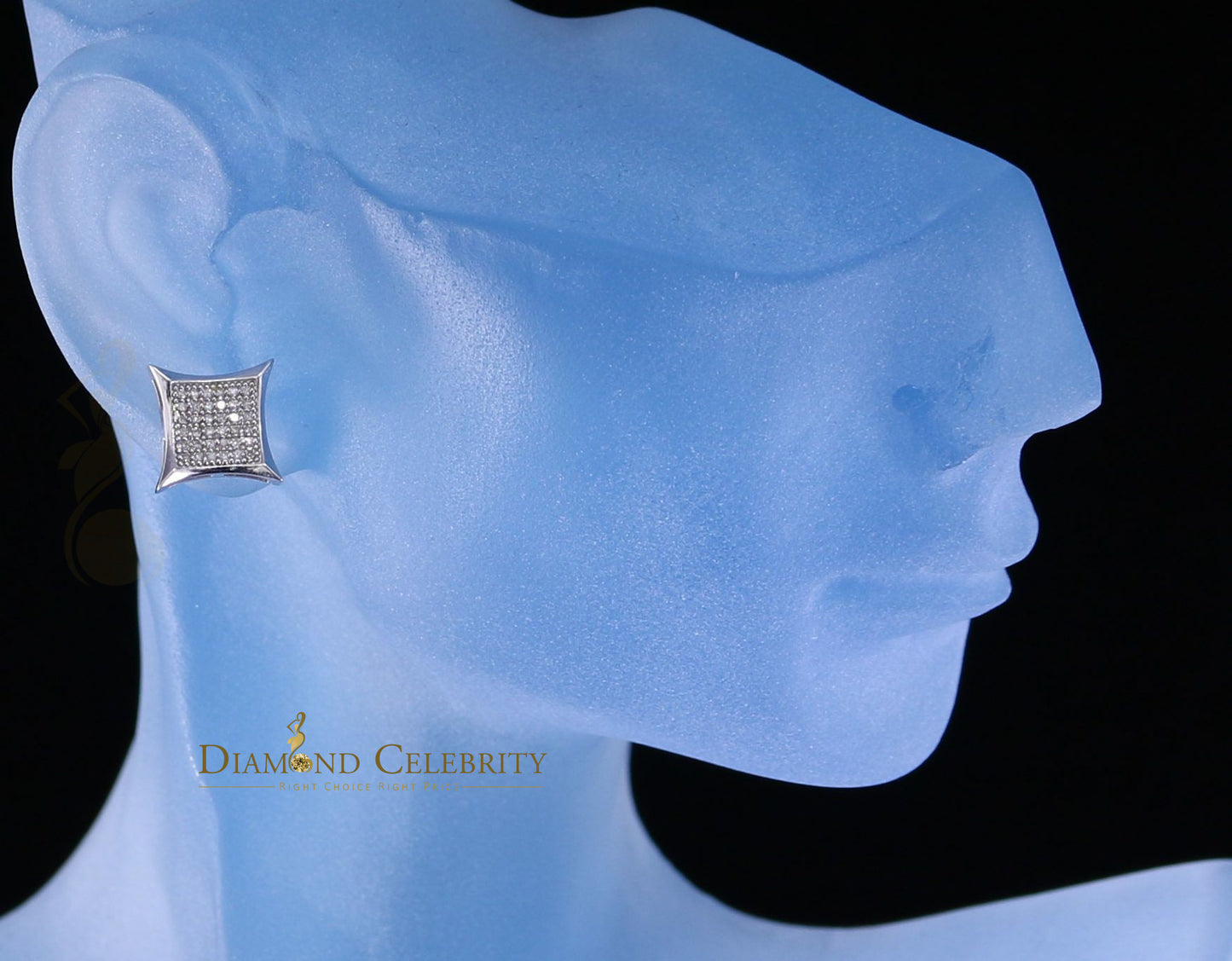 DiamondCelebritees 0.20ct Diamond 925 Sterling Silver White Square Earrings For Men's / Women's