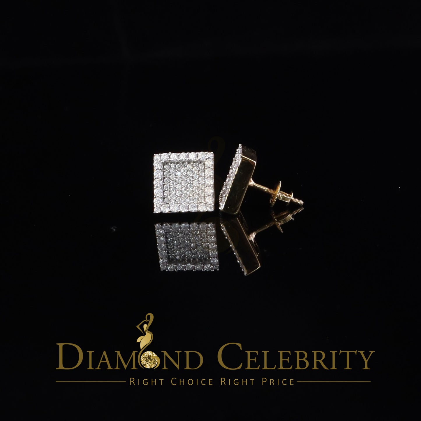 DiamondCelebritees 925 Yellow Silver 1.00ct VVS 'D' Moissanite Square Stud Earring Men's/Womens